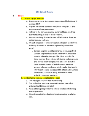 Comp 3 - Summer 2023 Comp 3 exam topics - NUR 283 - Studocu