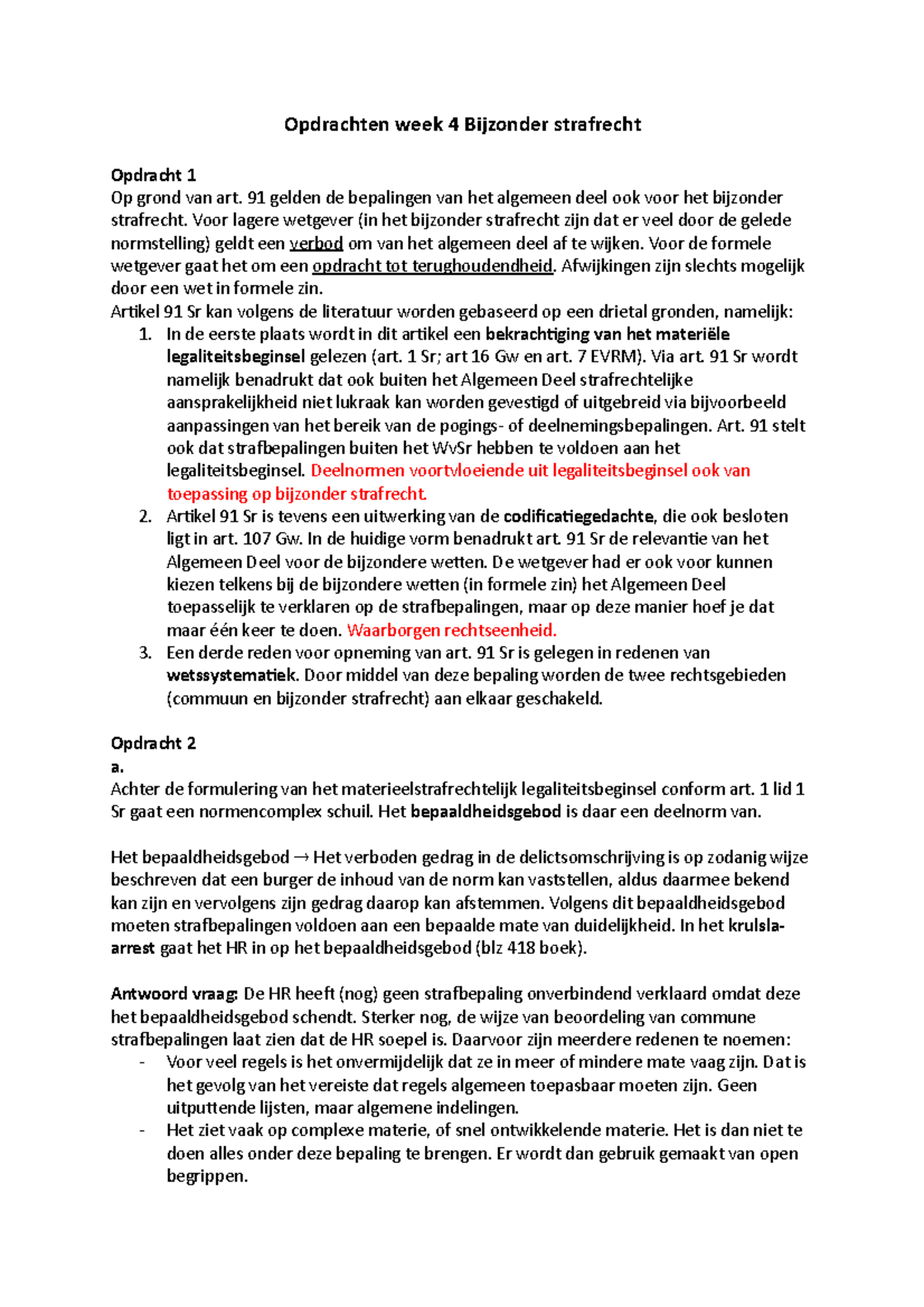 Opdrachten Week 4 Bijzonder Strafrecht - Opdrachten Week 4 Bijzonder ...