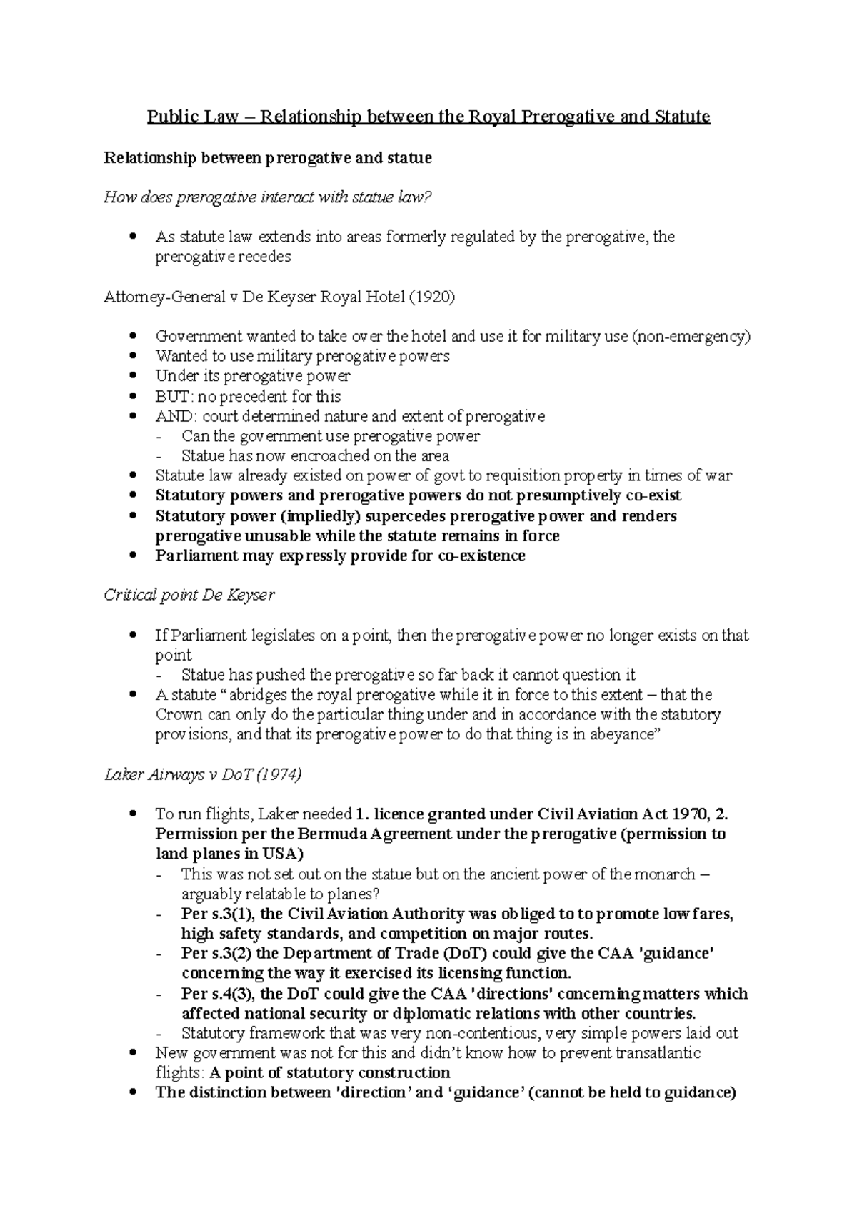 Relationship between Royal Prerogative and Statute Law - Studocu