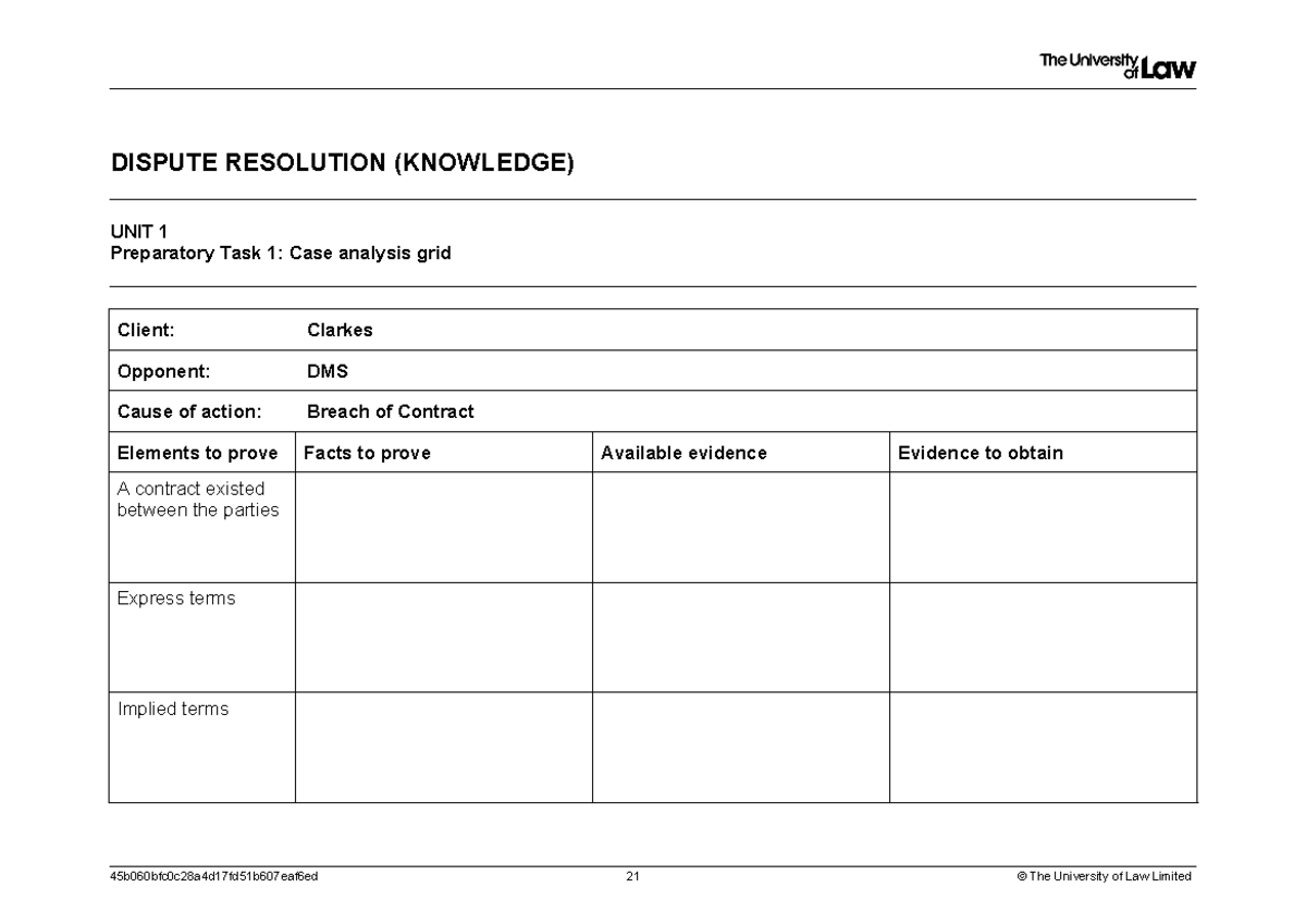 2223 dis u01 ce01 prep task01 blank case analysis grid - DISPUTE ...