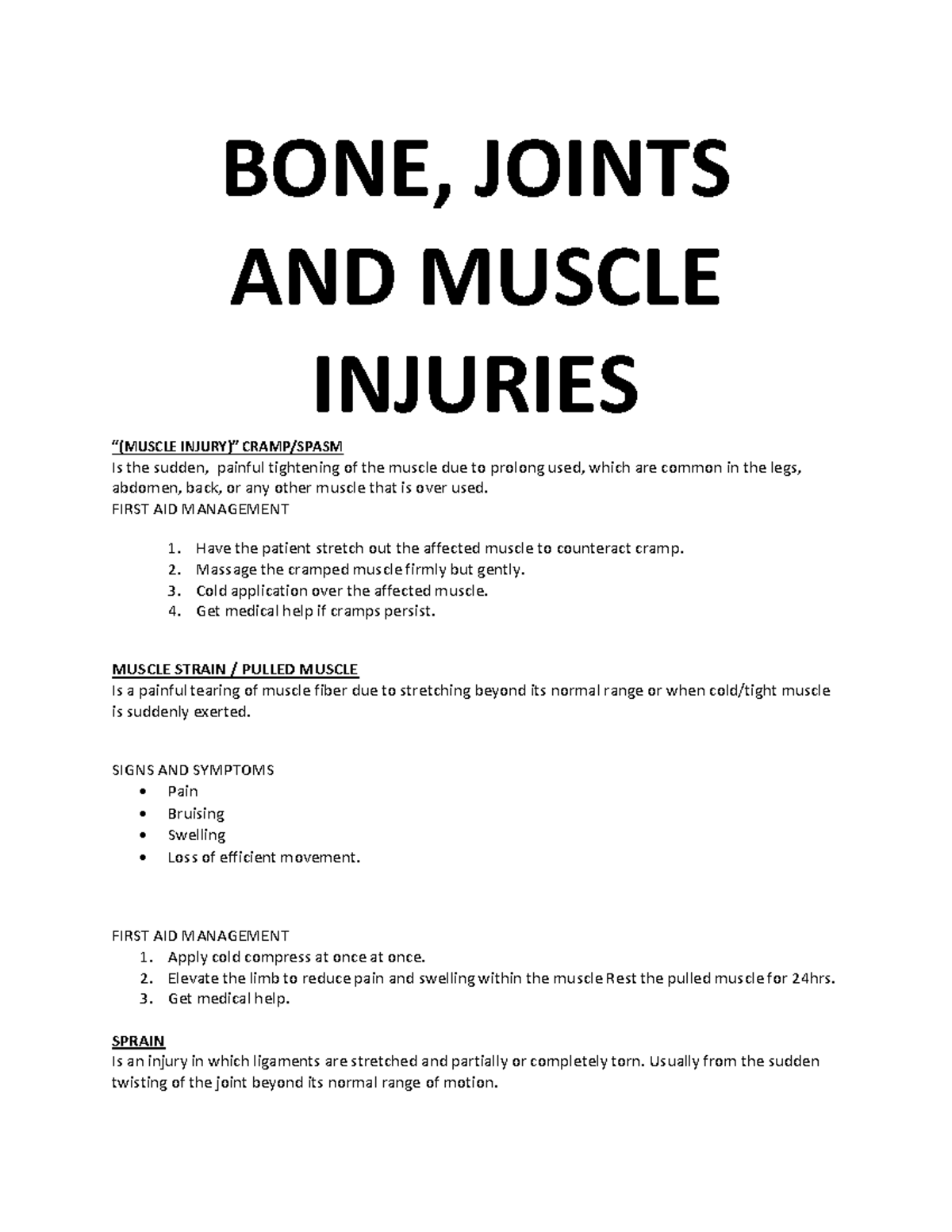 ( Deftact 3) Bones, Joints AND Muscles injury BONE, JOINTS AND MUSCLE