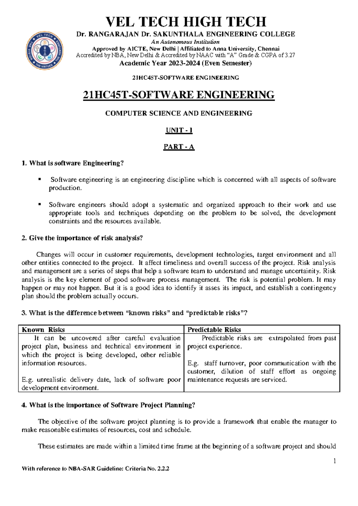 2 marks 16 marks-21HC45T Software Engineering - 1 Dr. RANGARAJAN Dr ...