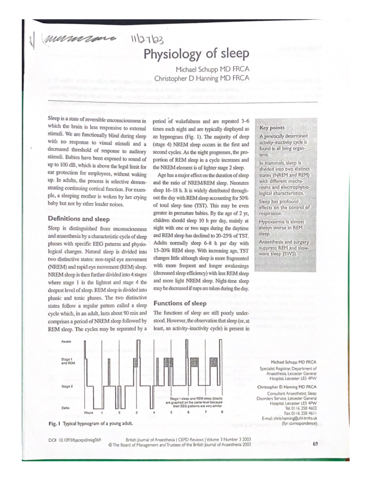 Physiology Of Sleep - INFO - Studocu