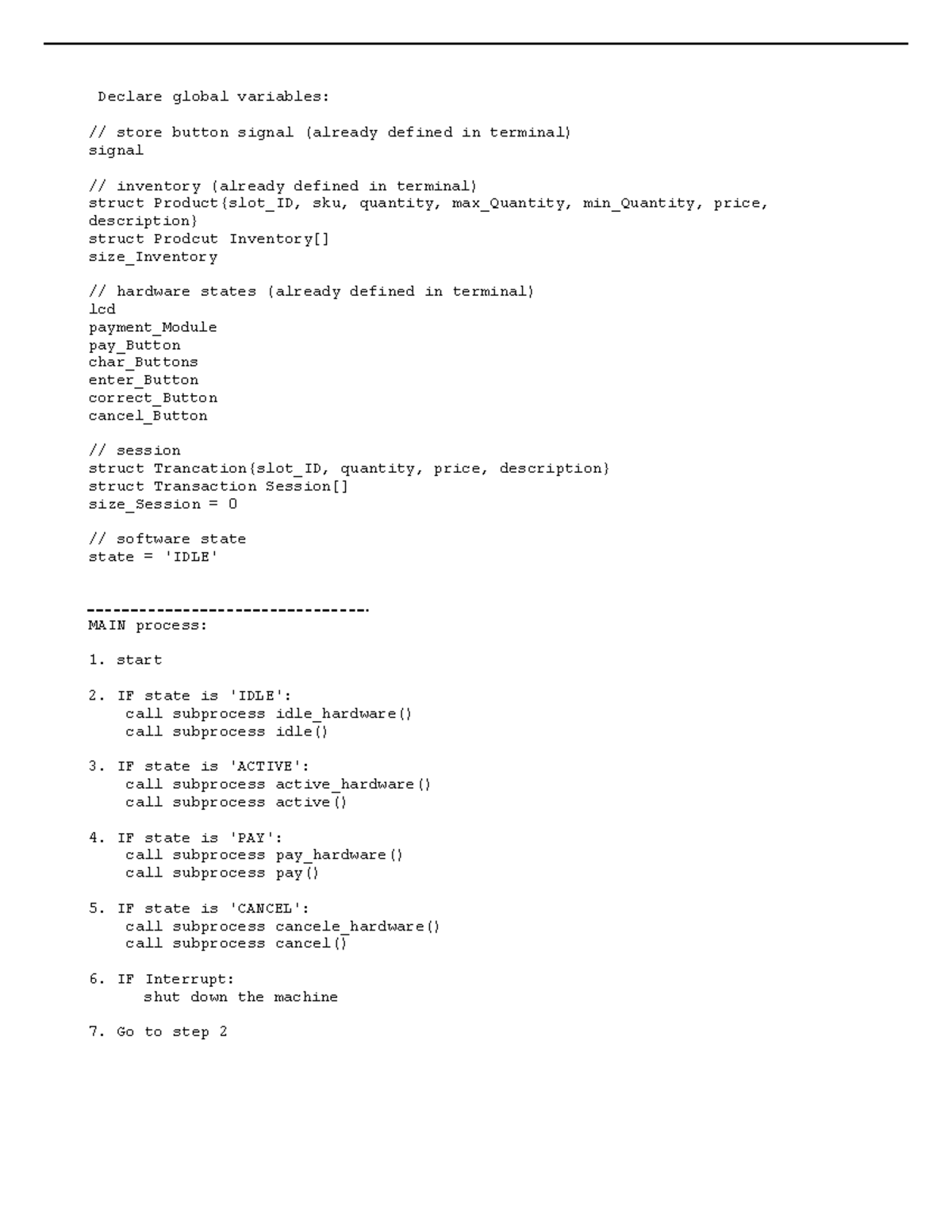 APS W6 - Workshop 6 Pseudocode - Declare global variables: // store ...