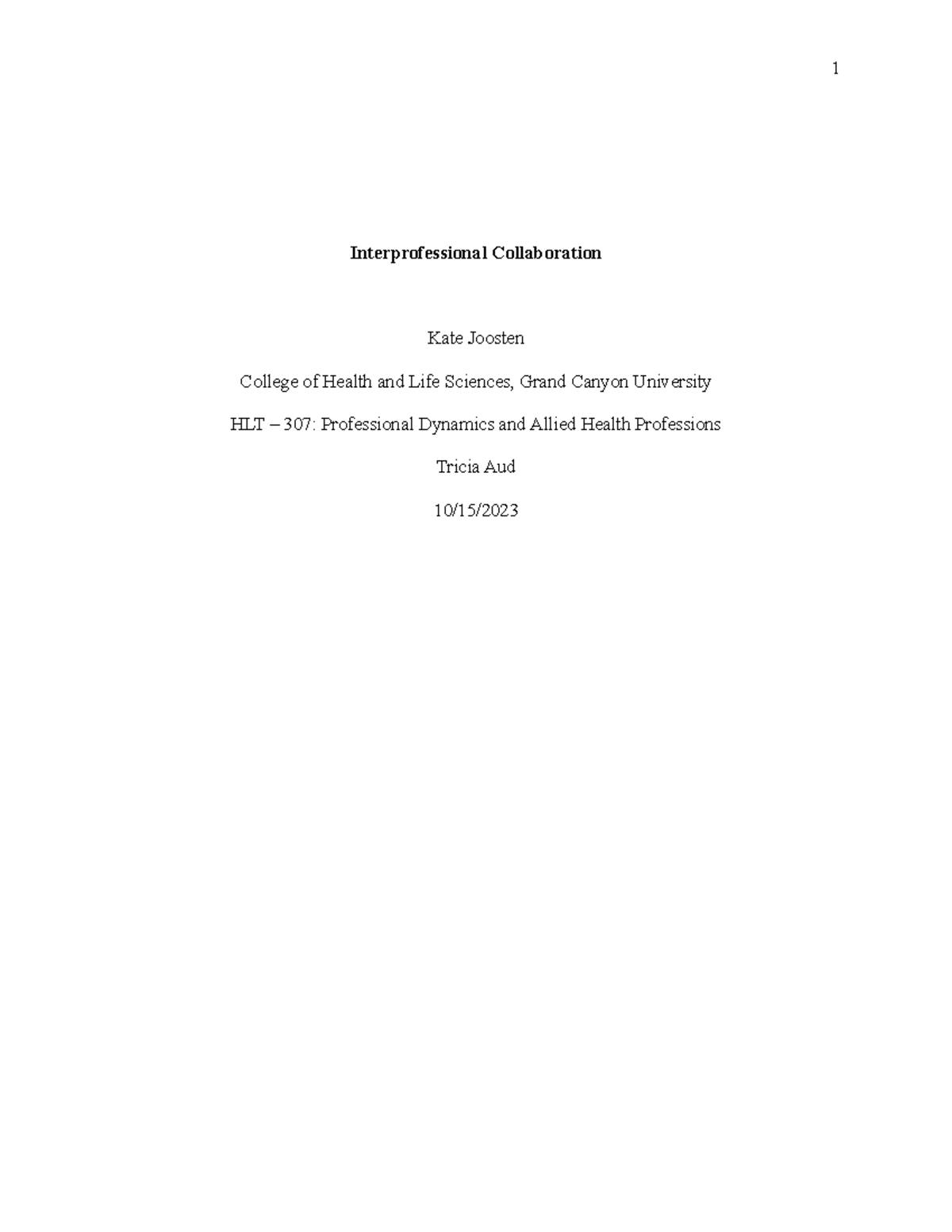 Interprofessional Education first draft - Interprofessional ...