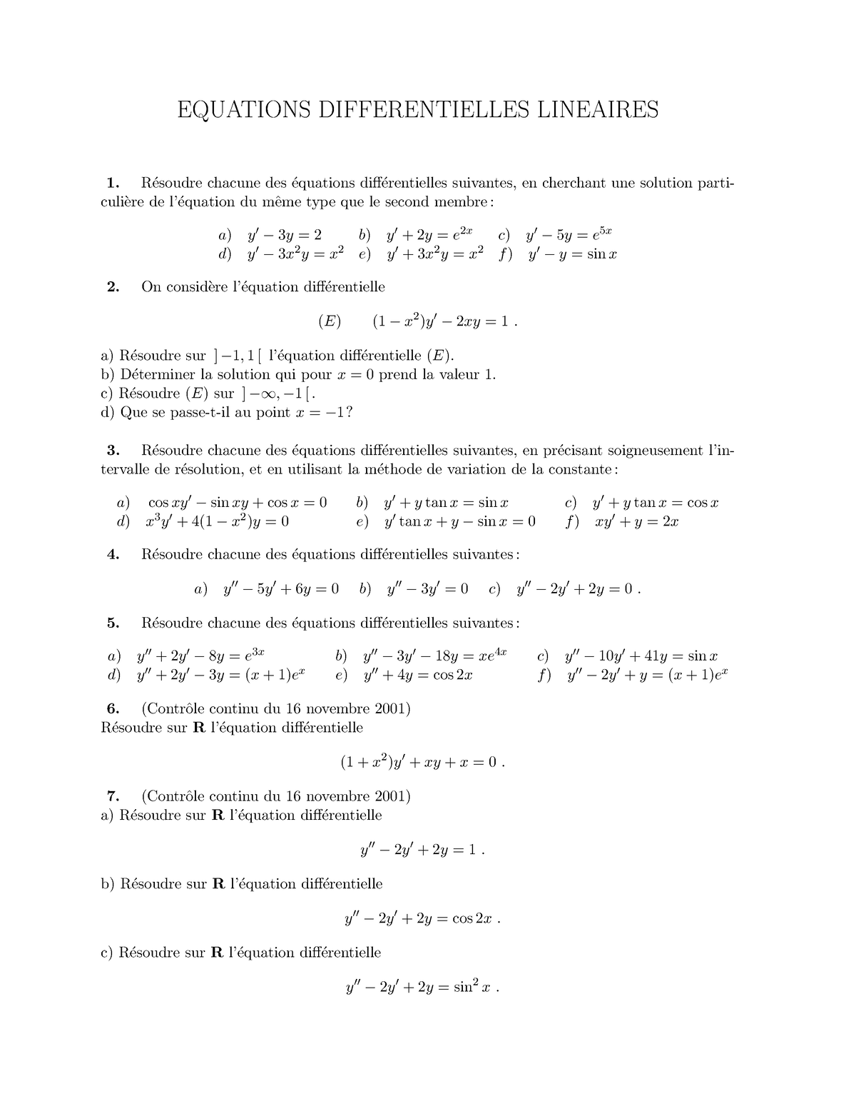 Exercices Equations Differentielles Lineaires - EQUATIONS ...