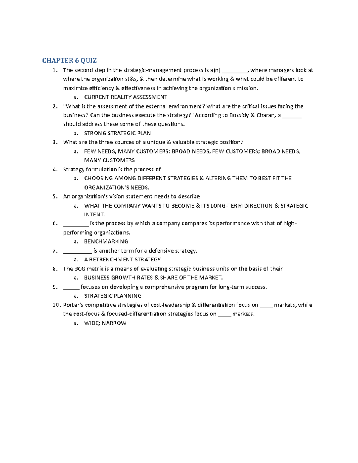 Chapter 6 Quiz Answers - CHAPTER 6 QUIZ 1. The Second Step In The ...