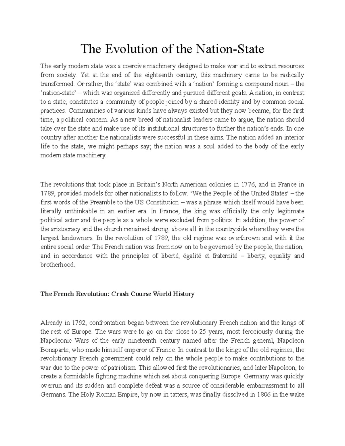 Assignment No 2 Nation-state - The Evolution Of The Nation-state The 