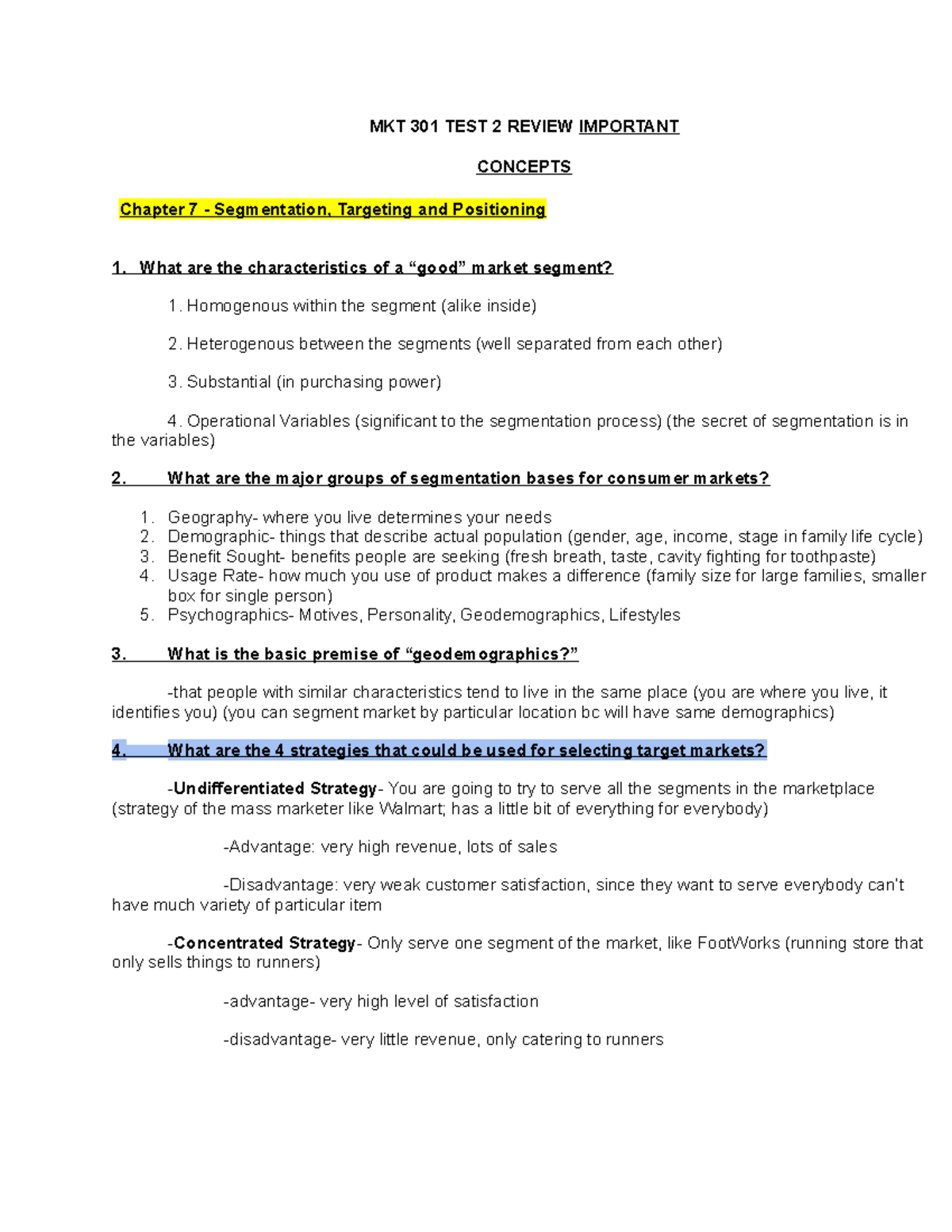 MKT TEST 2 Review - Detailed study guide for exam - MKT 301 TEST 2 ...