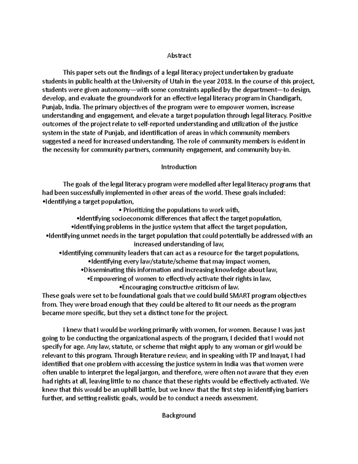Legal Literacy Final Paper - Abstract This paper sets out the findings ...