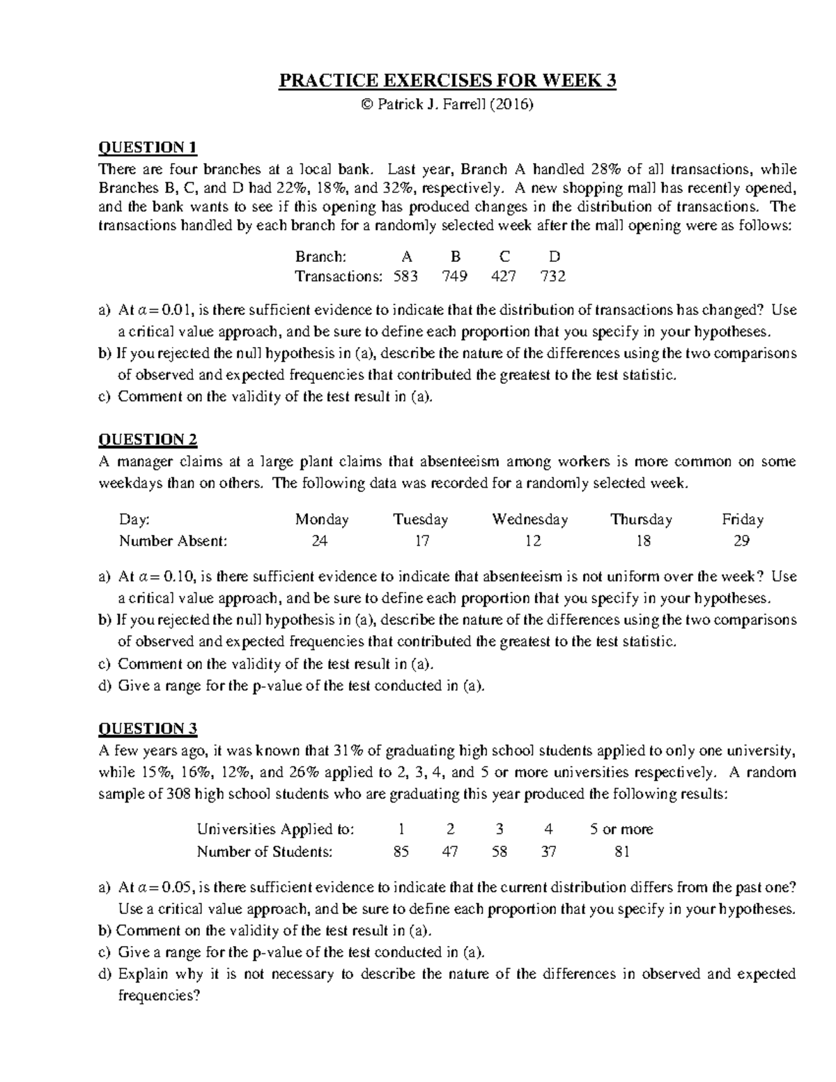 Practice Exercises For Week 3 - PRACTICE EXERCISES FOR WEEK 3 © Patrick ...