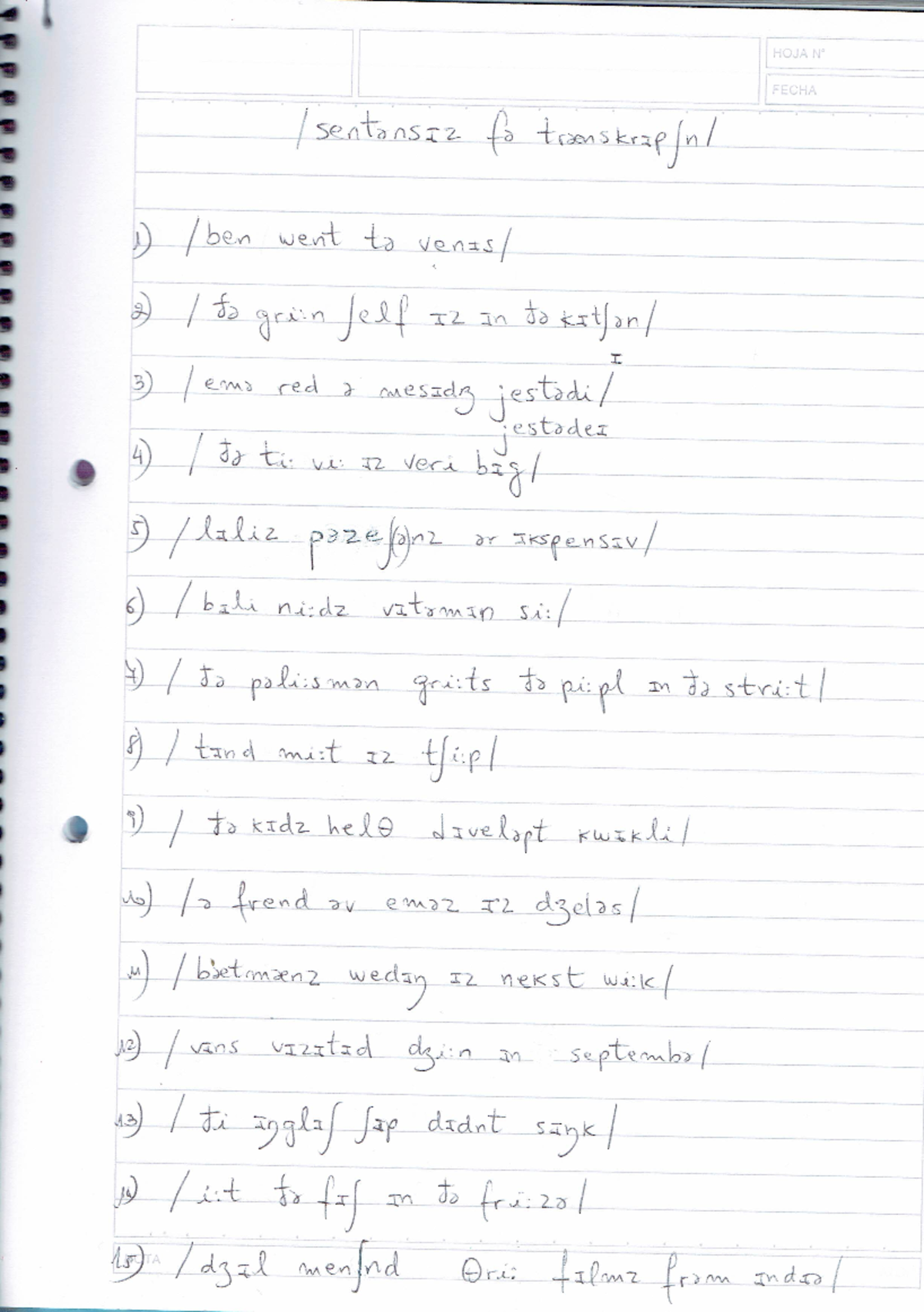 Transcription practice key - Gramática Inglesa - Studocu