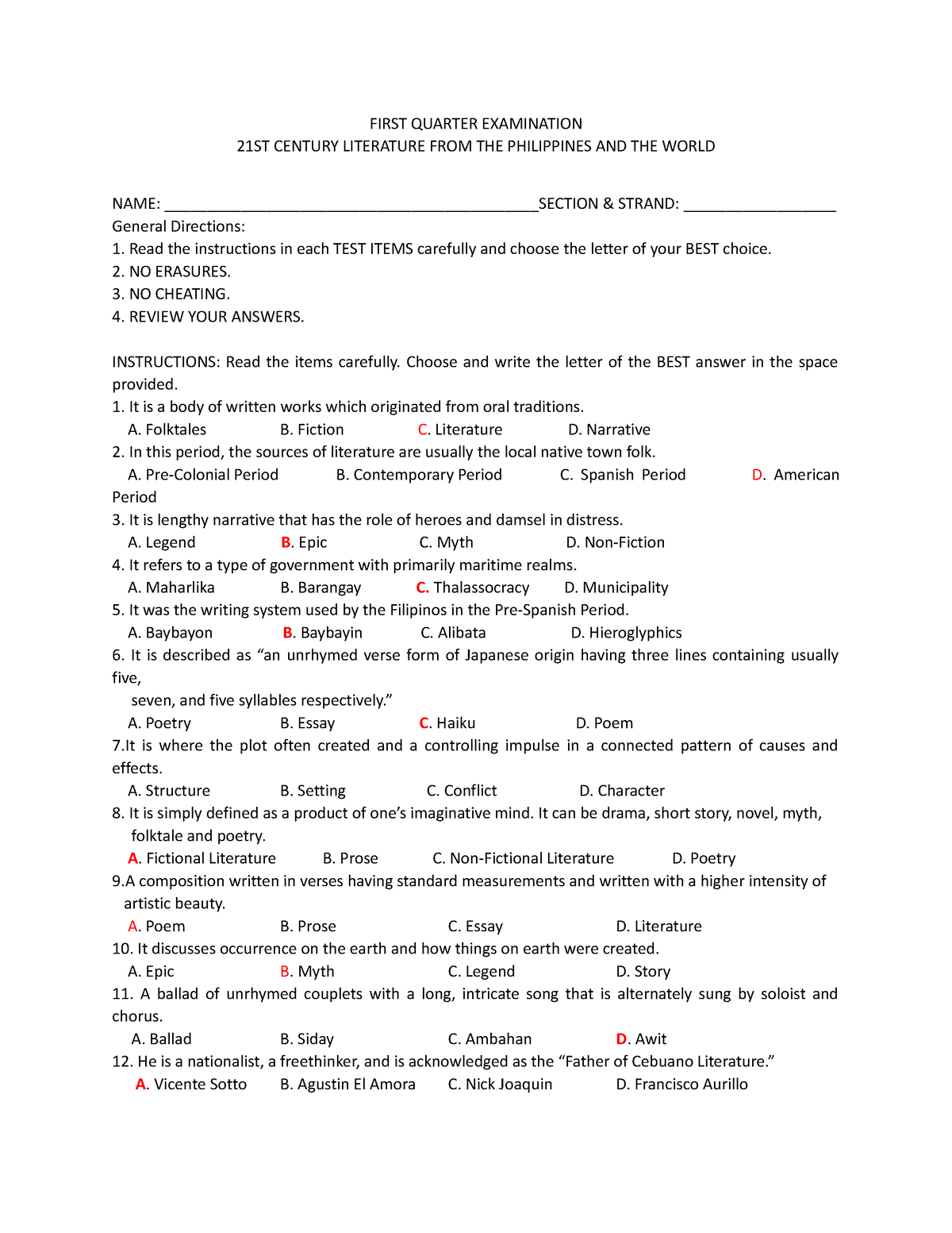 First Quarter Examination QUIZ - FIRST QUARTER EXAMINATION 21ST CENTURY ...