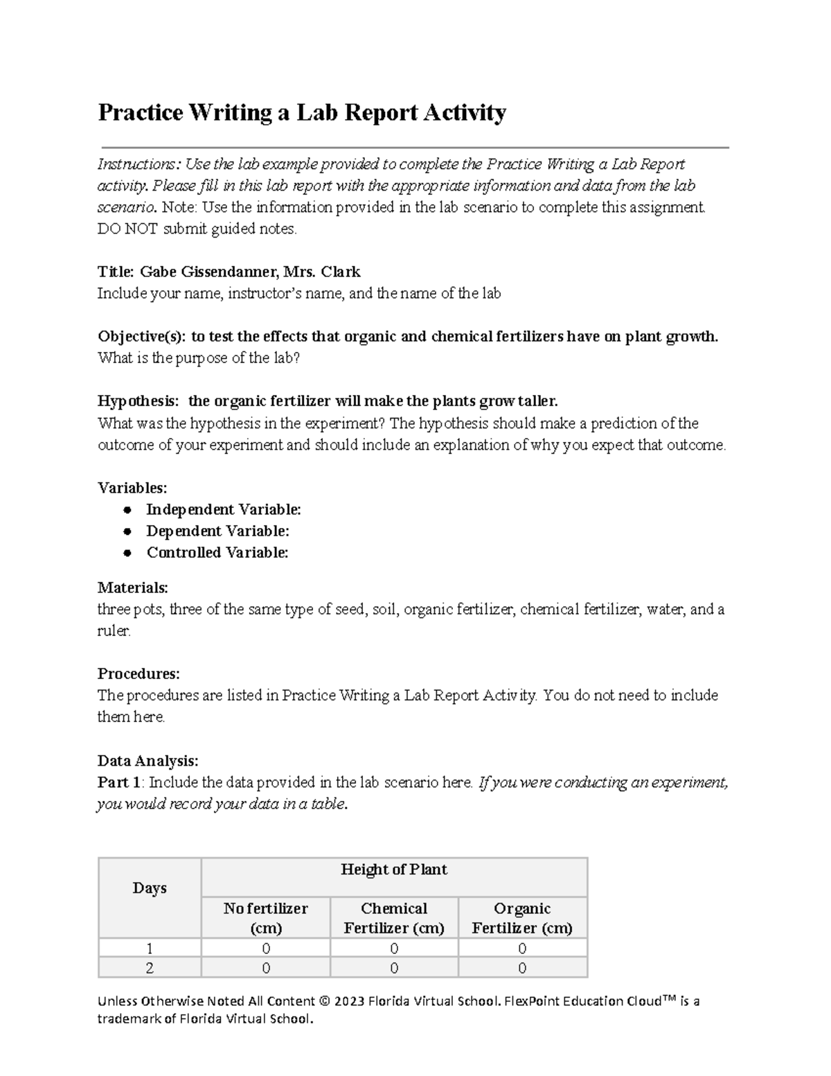 Practice writing a lab report - Practice Writing a Lab Report Activity ...