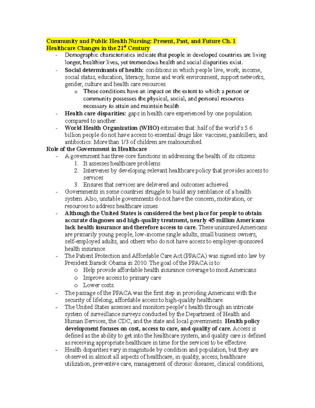 Community Study Guide Test 1 - Community and Public Health Nursing ...