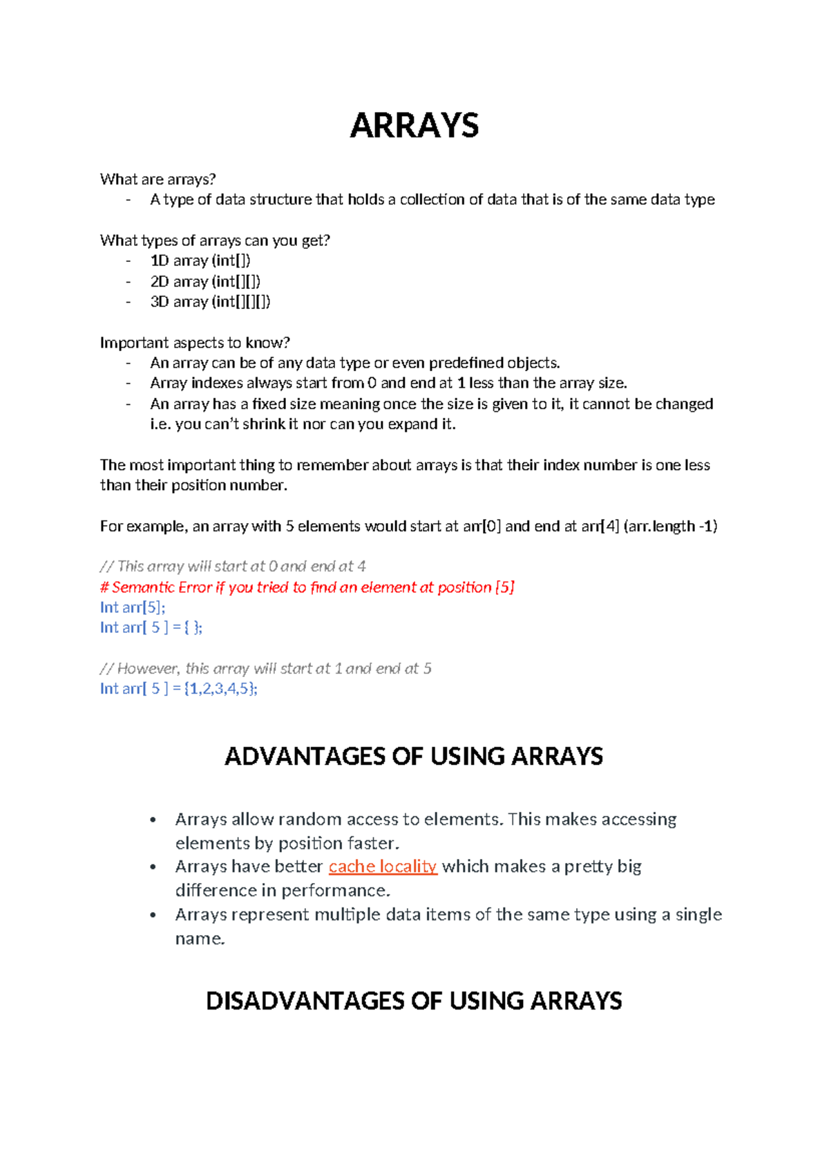 Arrays - ARRAYS What are arrays? - A type of data structure that holds ...