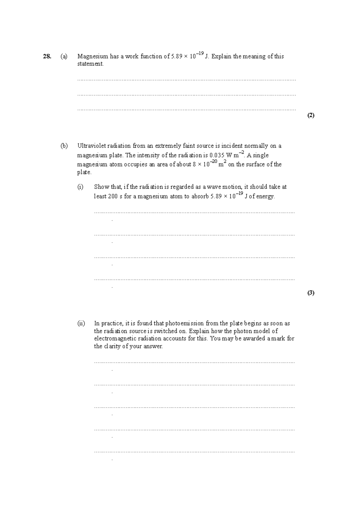 28 - quiz - 28. (a) Magnesium has a work function of 5 × 10–19 J ...