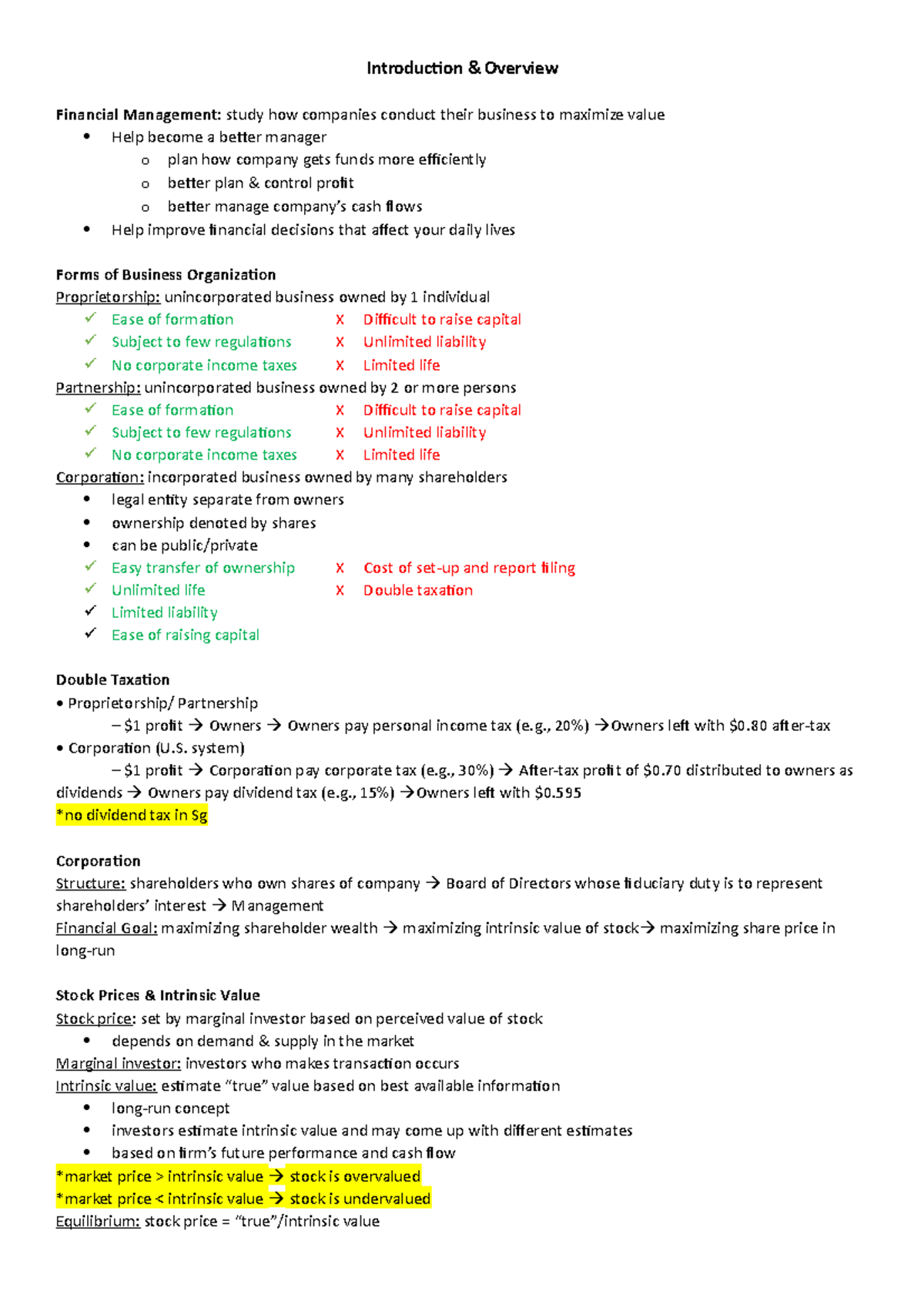 Introduction & Overview Notes - Introduction & Overview Financial ...