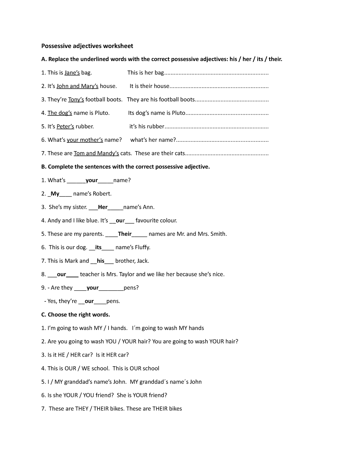 Vasquez Rebeca Possessive adjectives worksheet - Possessive adjectives ...