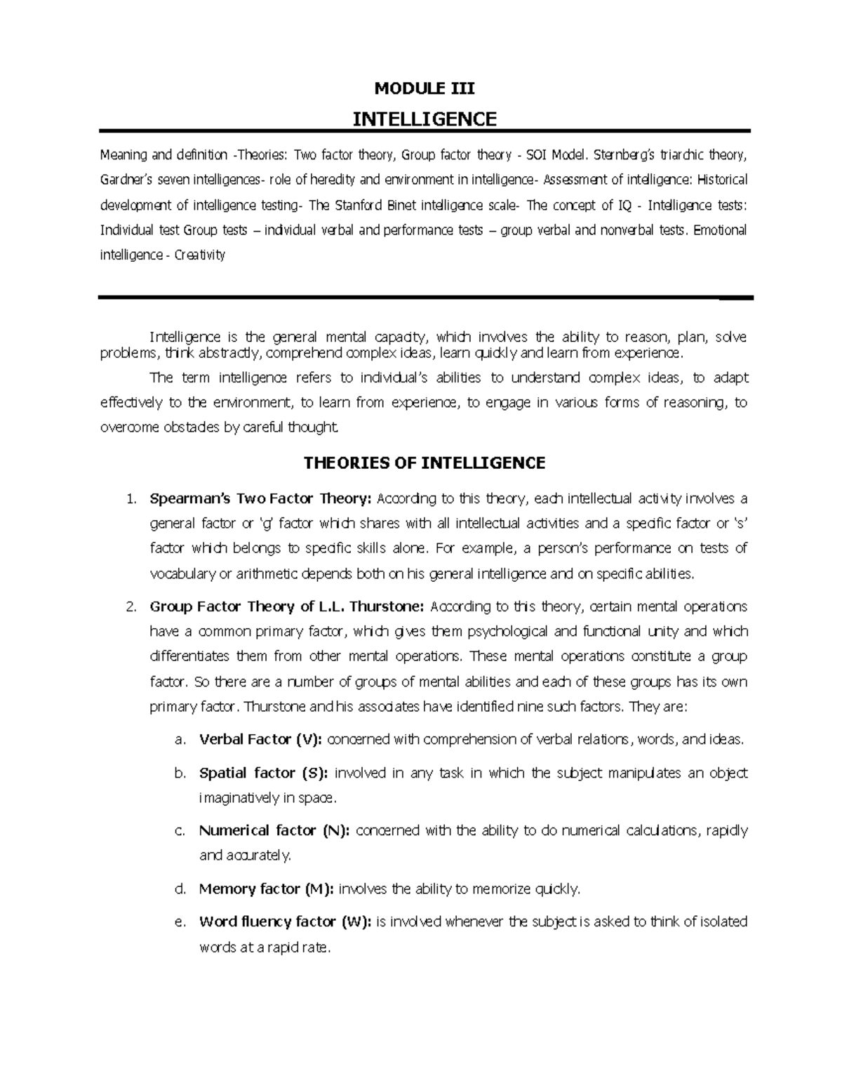 03. Intelligence - 13 - MODULE III INTELLIGENCE Meaning and definition ...