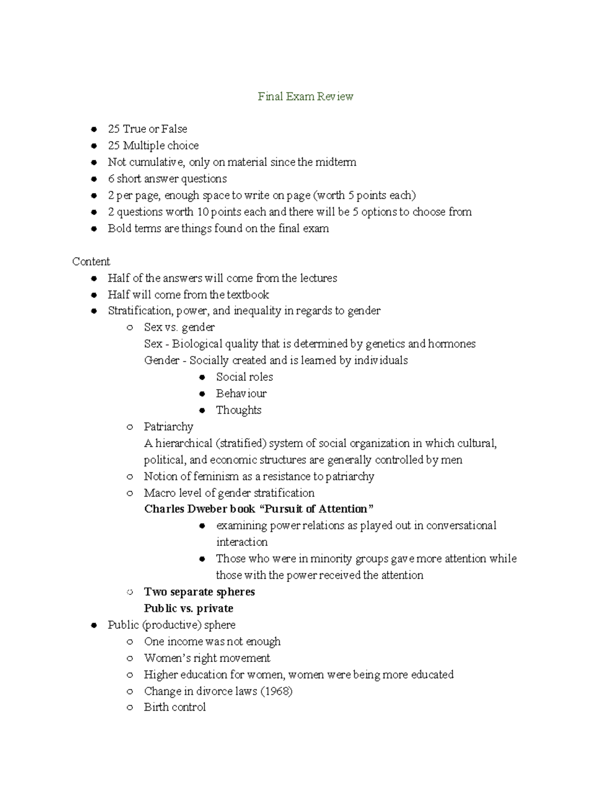 Sociology Final Exam Review - Final Exam Review 25 True Or False 25 ...