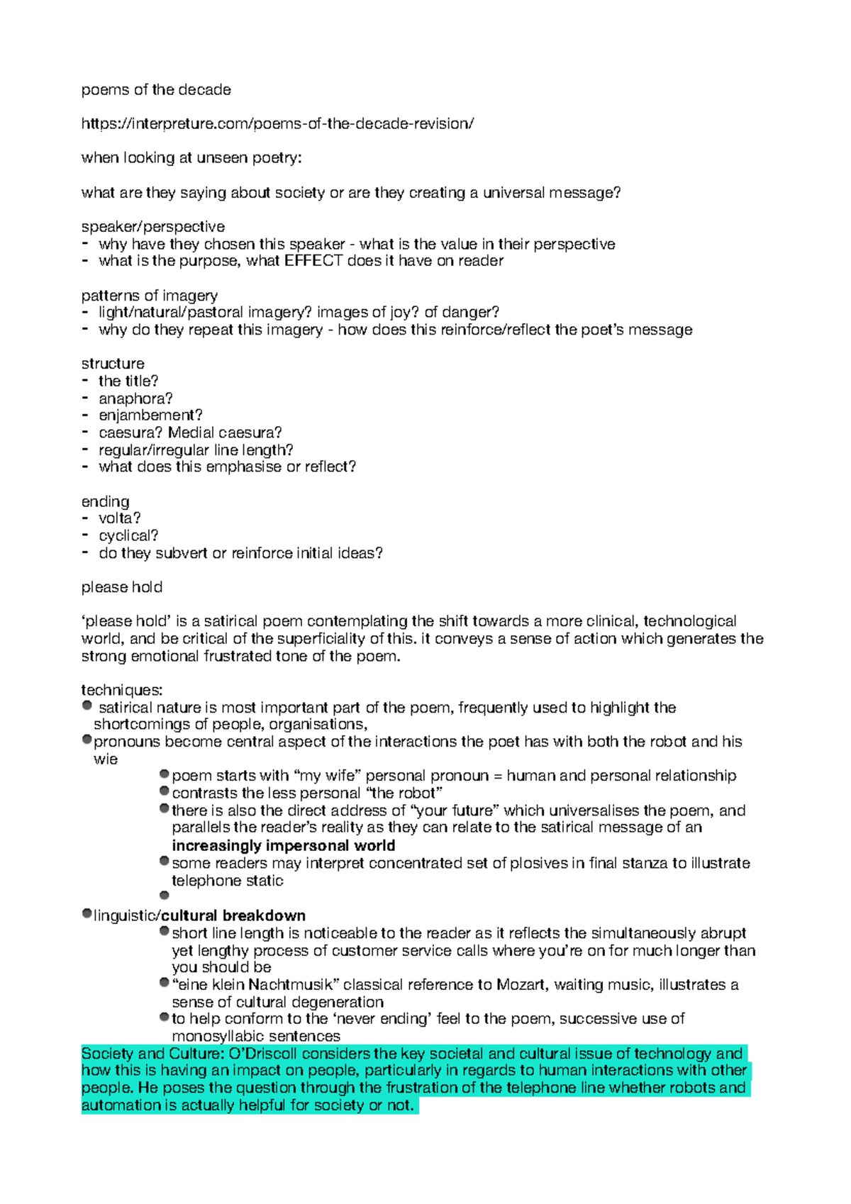 Poems of the decade - edexcel - poems of the decade interpreture/poems ...