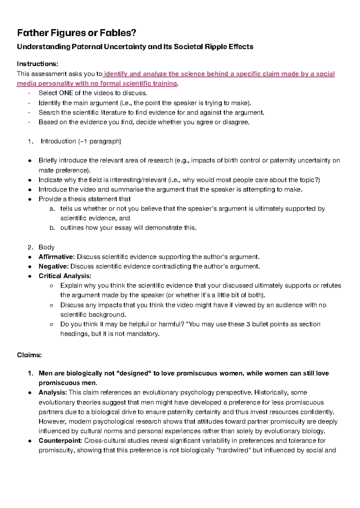 PSYC1029 Assignment - draft - Father Figures or Fables? Understanding ...