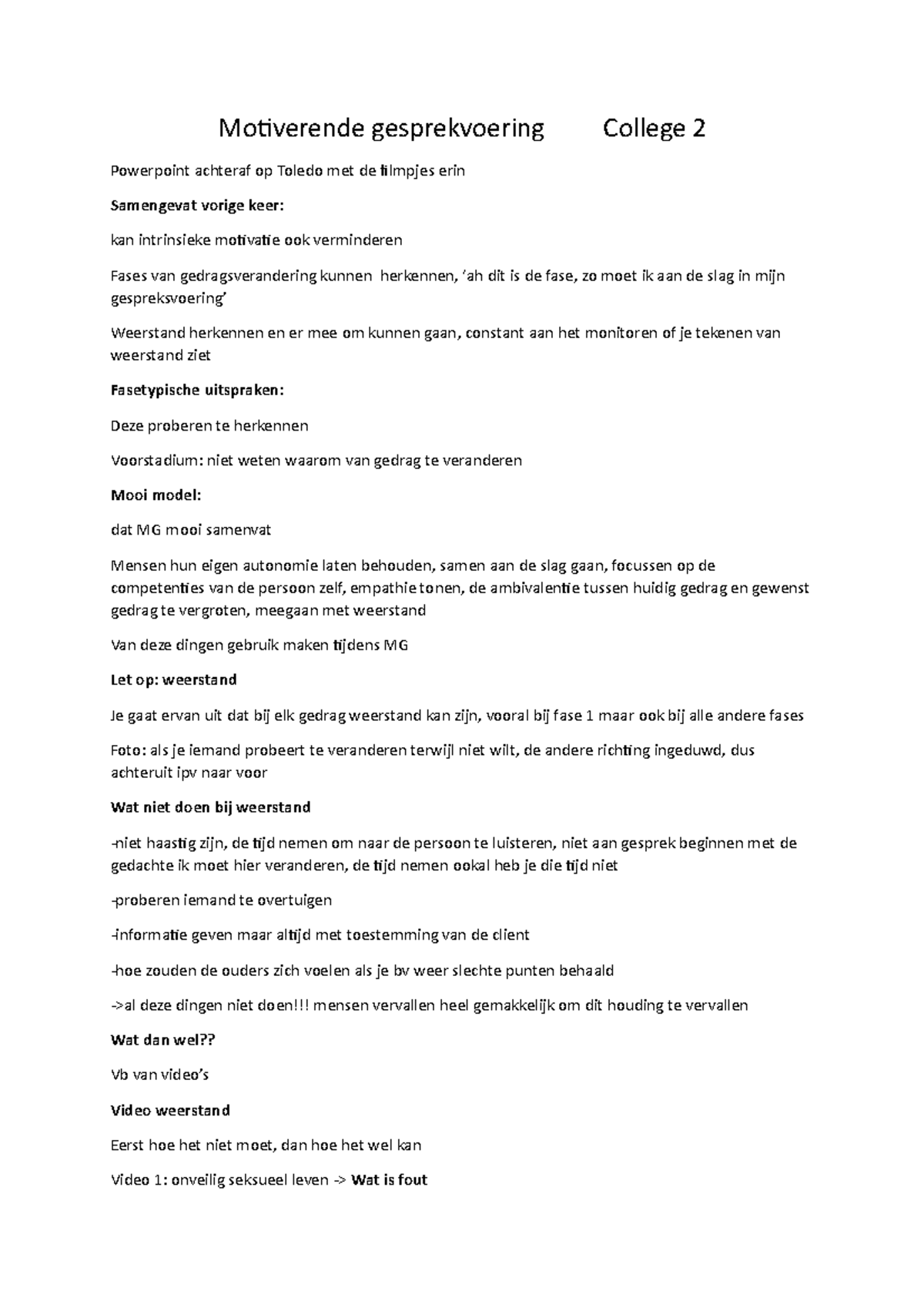 Motiverende Gespreksvoering Notities - Motiverende Gesprekvoering ...