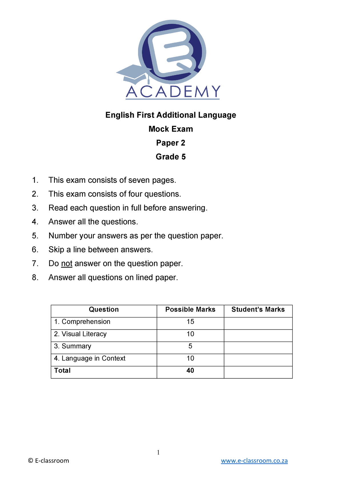 Gr05 Eng Fal Term2 Pack01 Practice Paper - TMN3701 - Unisa - Studocu