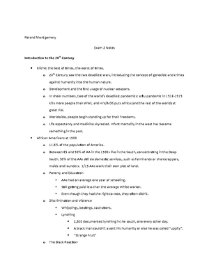 Exam 1 Notes - Roland Montgomery American History Since 1865 Lecture ...