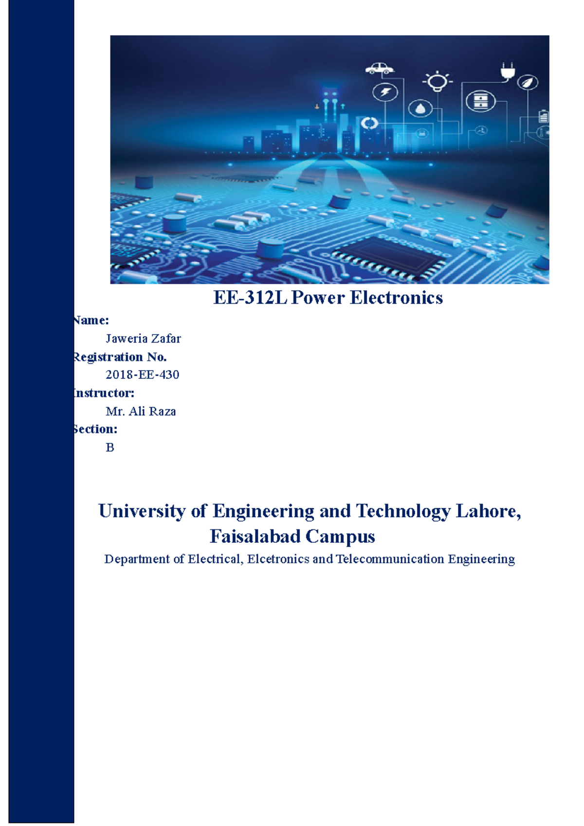 PE Lab Manual - Power Electronics Labs on MATLAB - Name: Jaweria Zafar ...