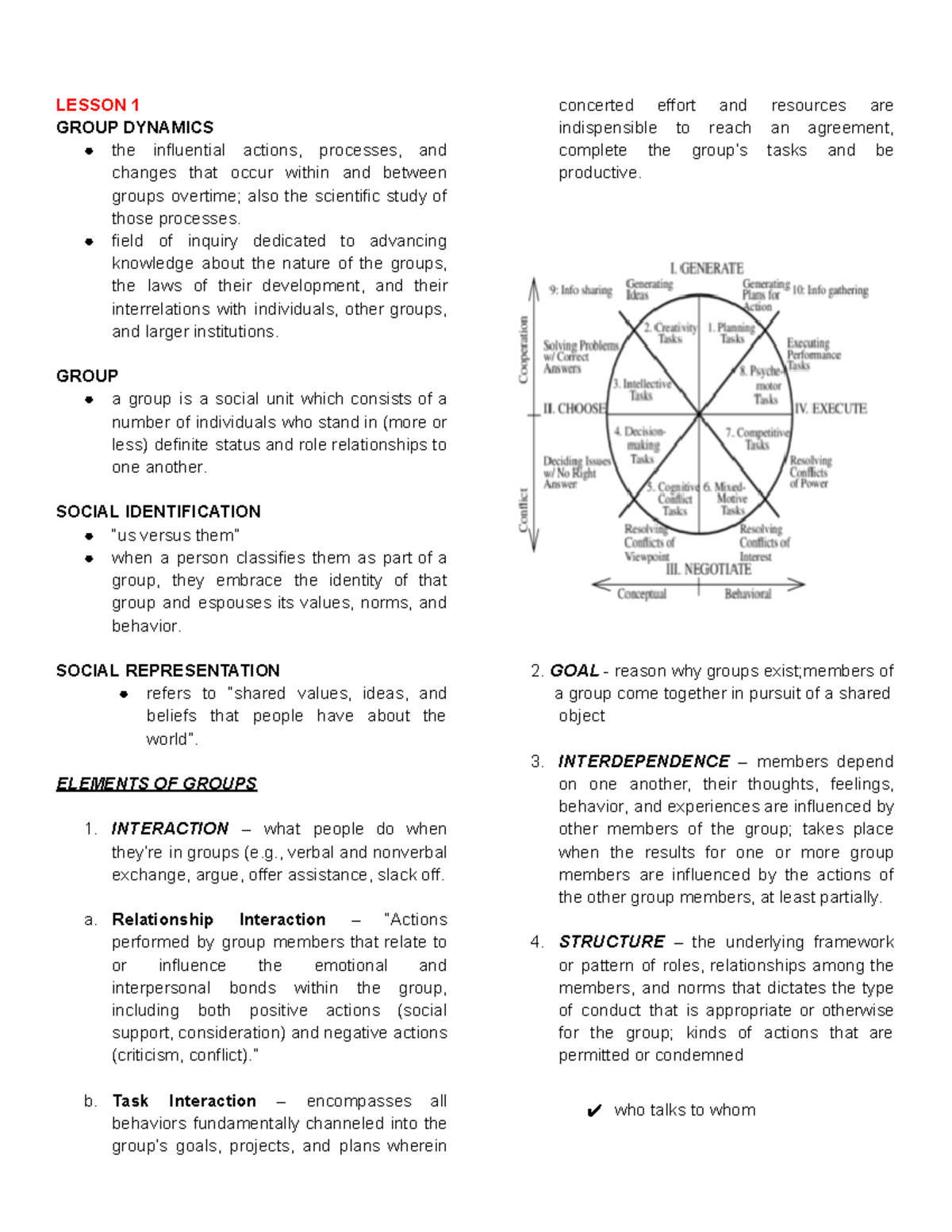 Group Dynamics Reviewer 101002 - LESSON 1 GROUP DYNAMICS the ...