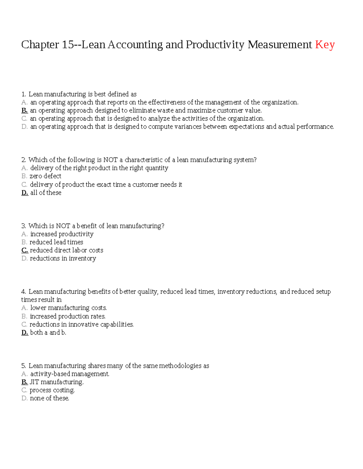 Chapter 15 Test Bank - Lecture Note On Accounting Test Bank For Student ...