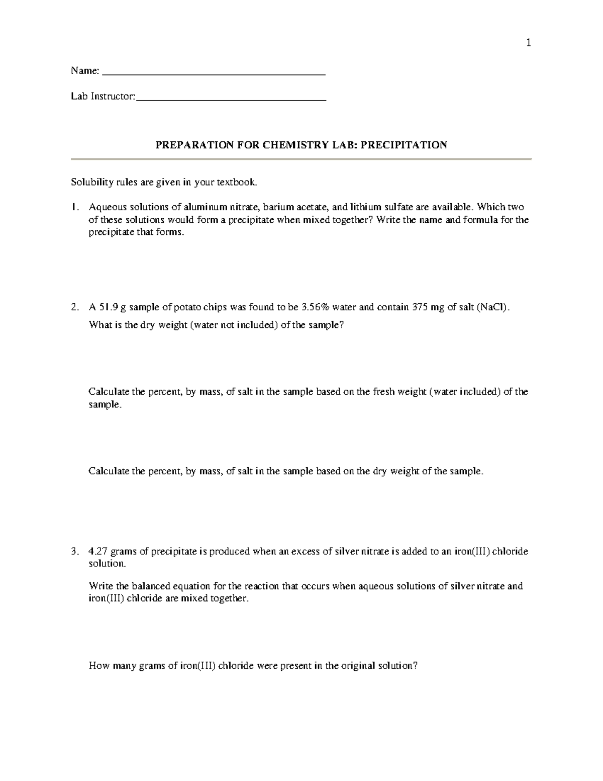 Precipitation - lab report - Name ...