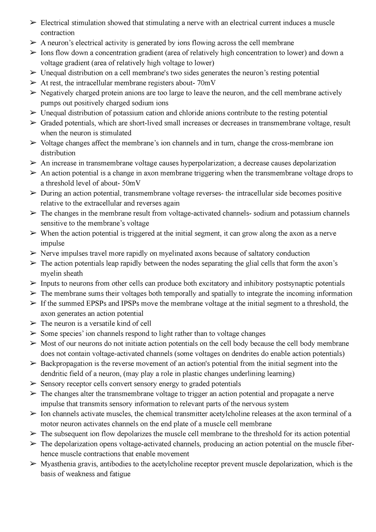 Chapter 4 - Notes from lecture - Electrical stimulation showed that ...