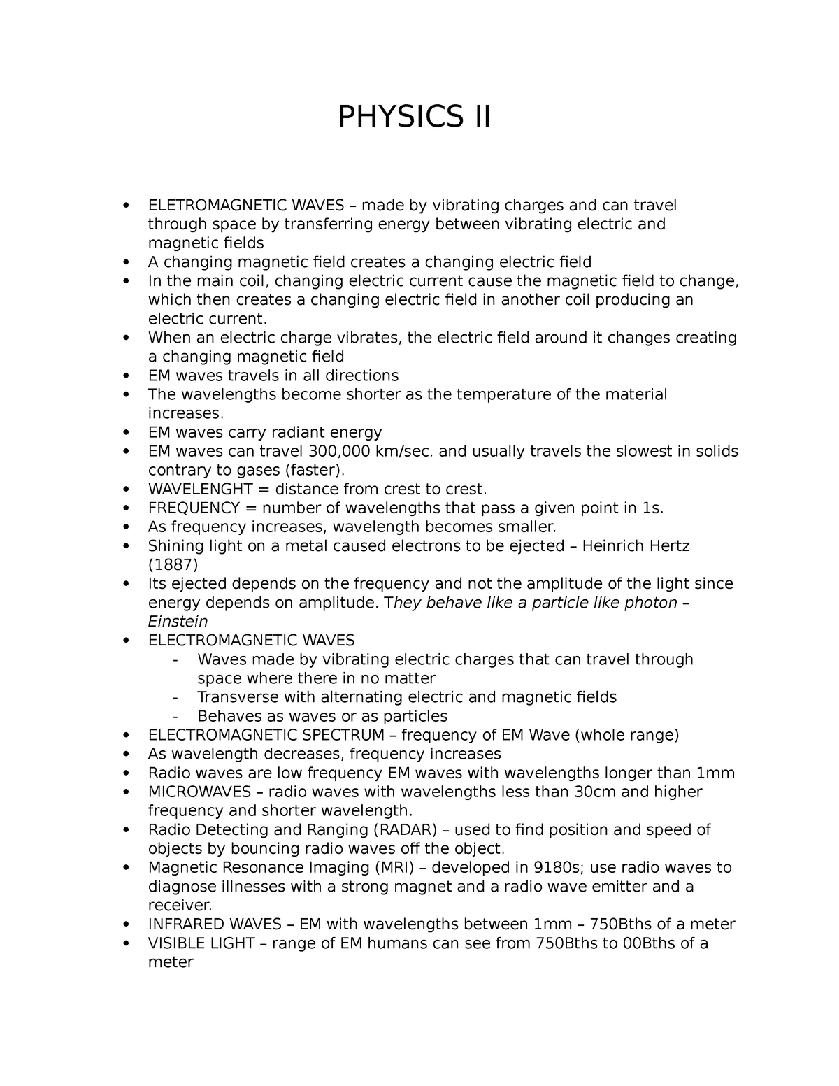 Physics Notes 1 - PHYSICS II ELETROMAGNETIC WAVES – Made By Vibrating ...