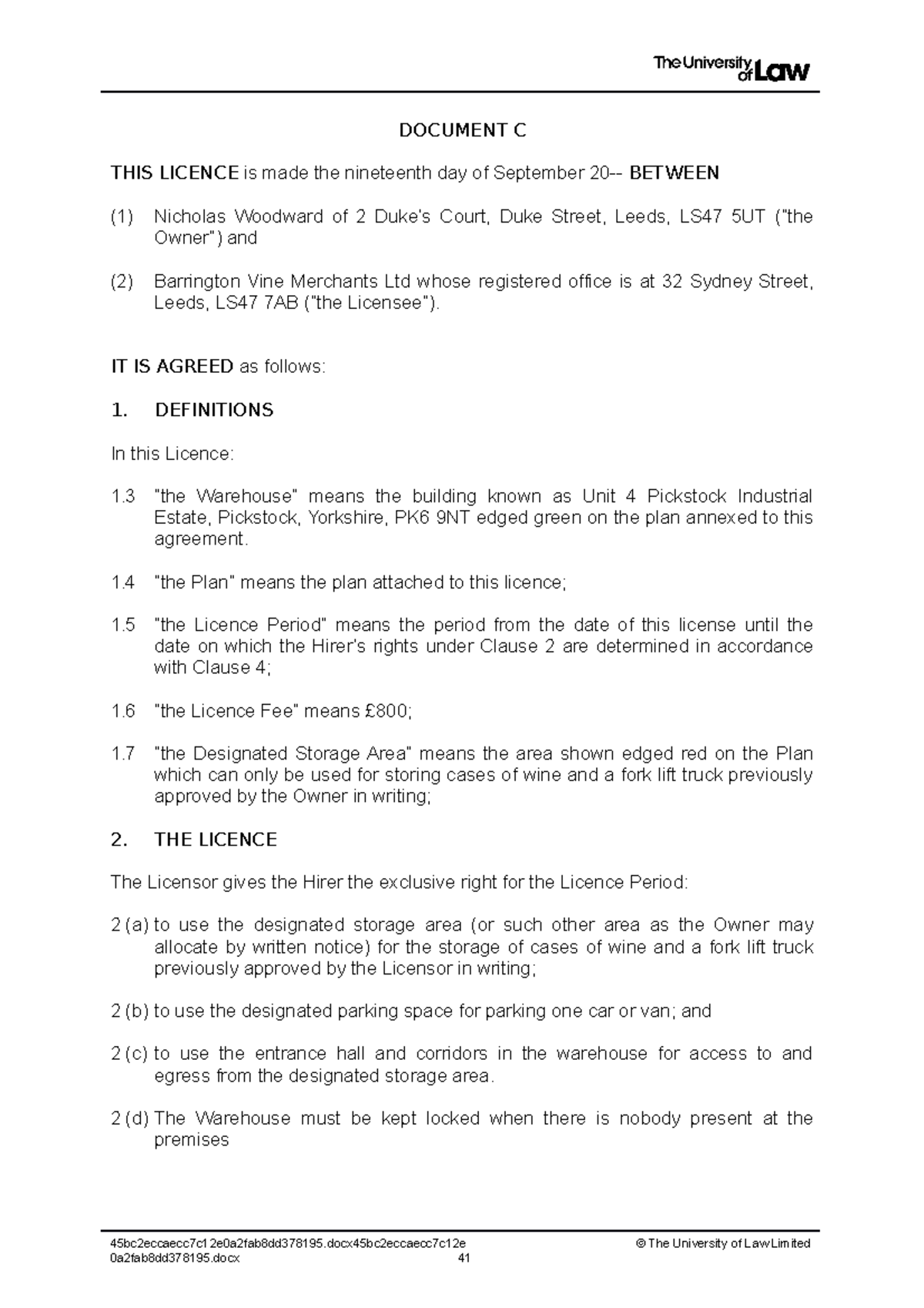 2223 ipp u02 ce01 engage document c - DOCUMENT C THIS LICENCE is made ...