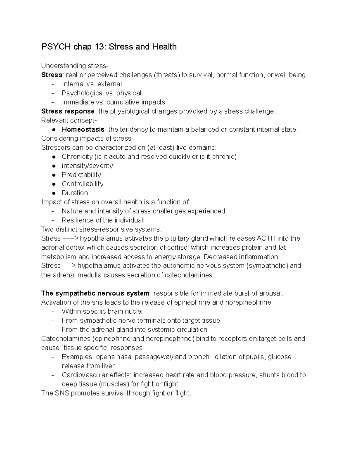 Psych 111 Chapter 13: Stress And Health - PSYCH Chap 13: Stress And ...