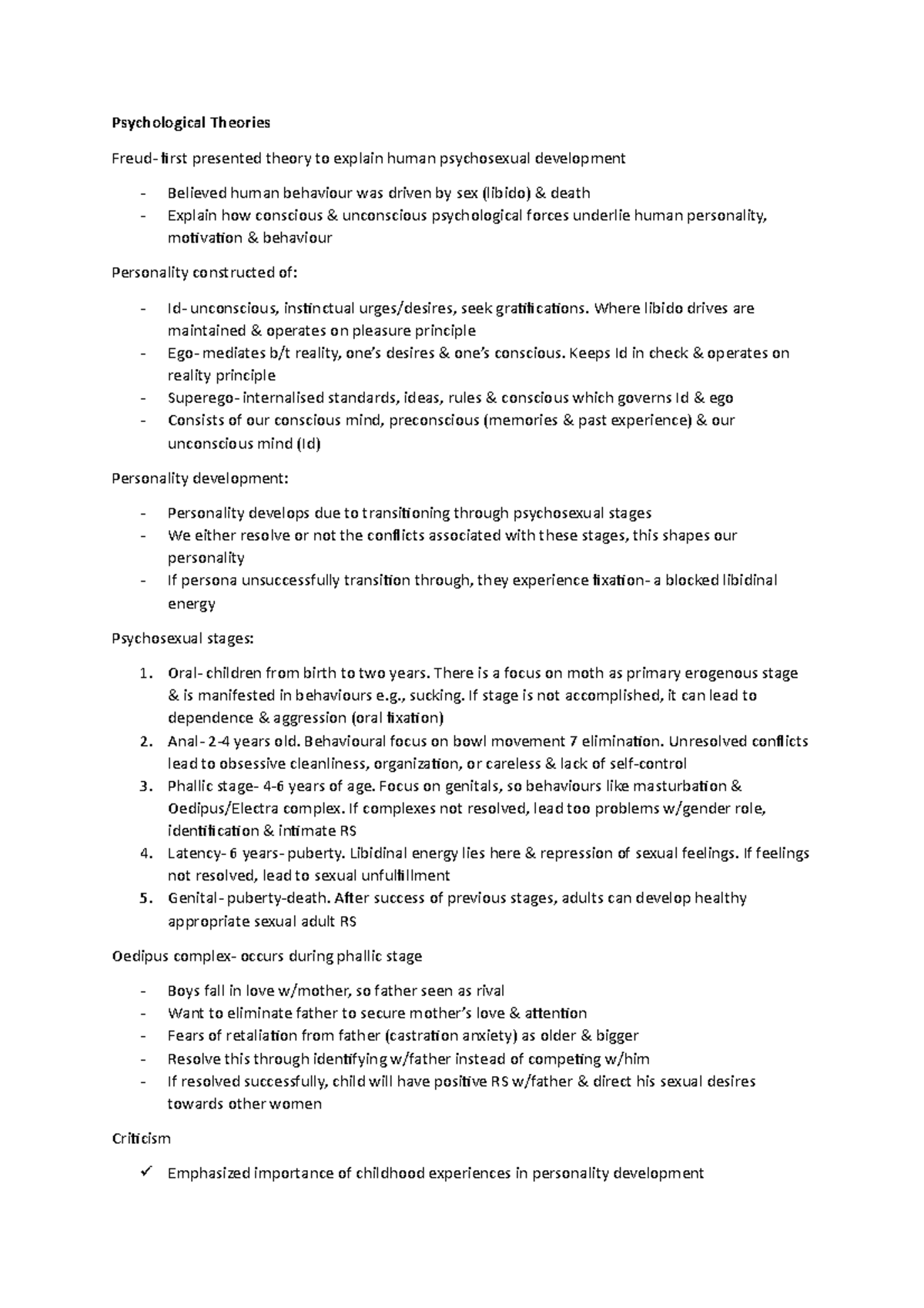 Human Sexuality (W8) - psychosexual stages, cognitive, personality ...