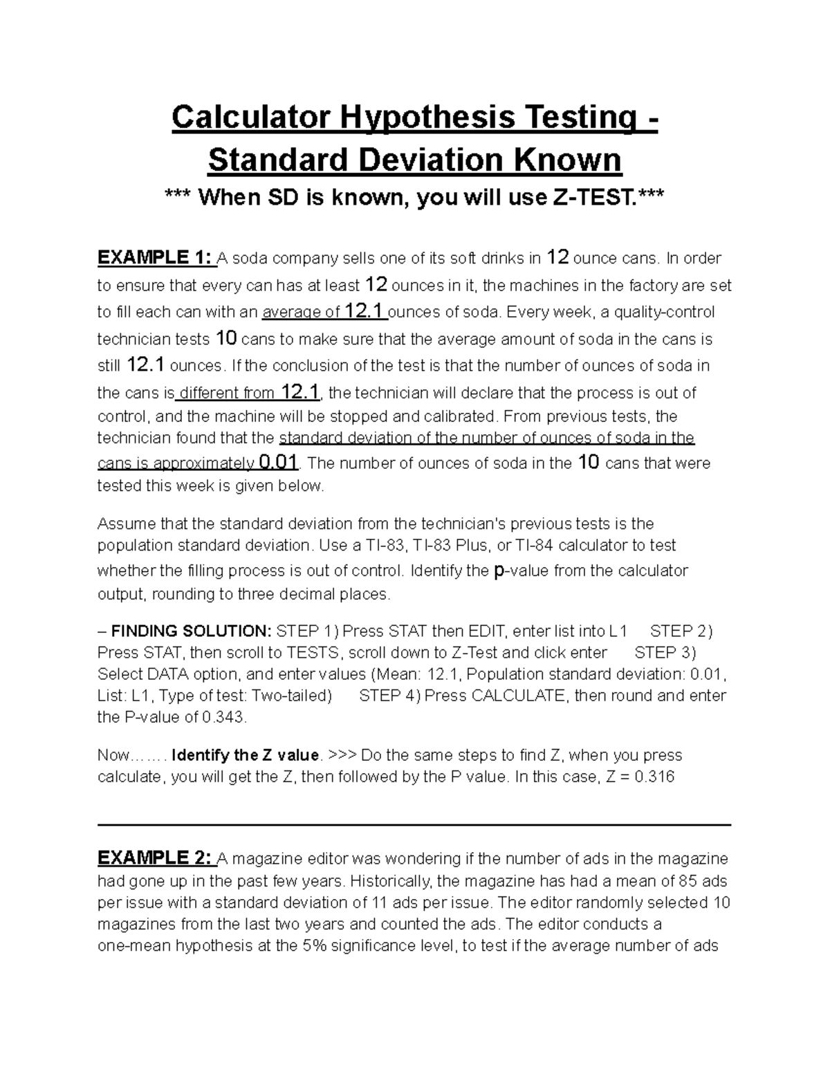 hypothesis statement calculator