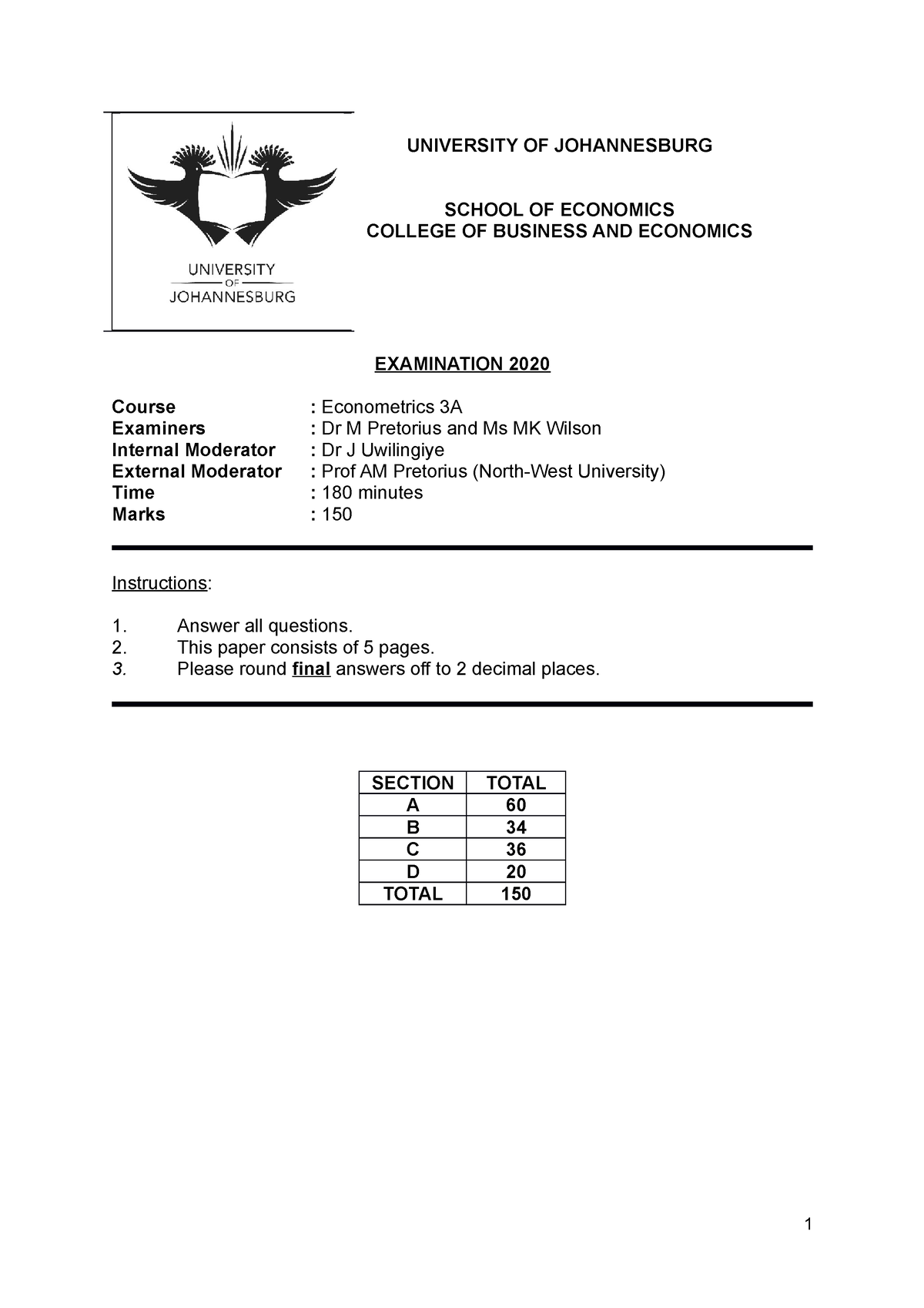 Exam 2020 Past Exam Paper UNIVERSITY OF JOHANNESBURG SCHOOL OF   Thumb 1200 1698 