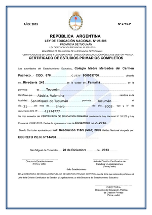 6- Modelo DE Certificado DE Estudios Primarios - Gestion Privada MARUf -  CERTIFICADO DE ESTUDIOS - Studocu