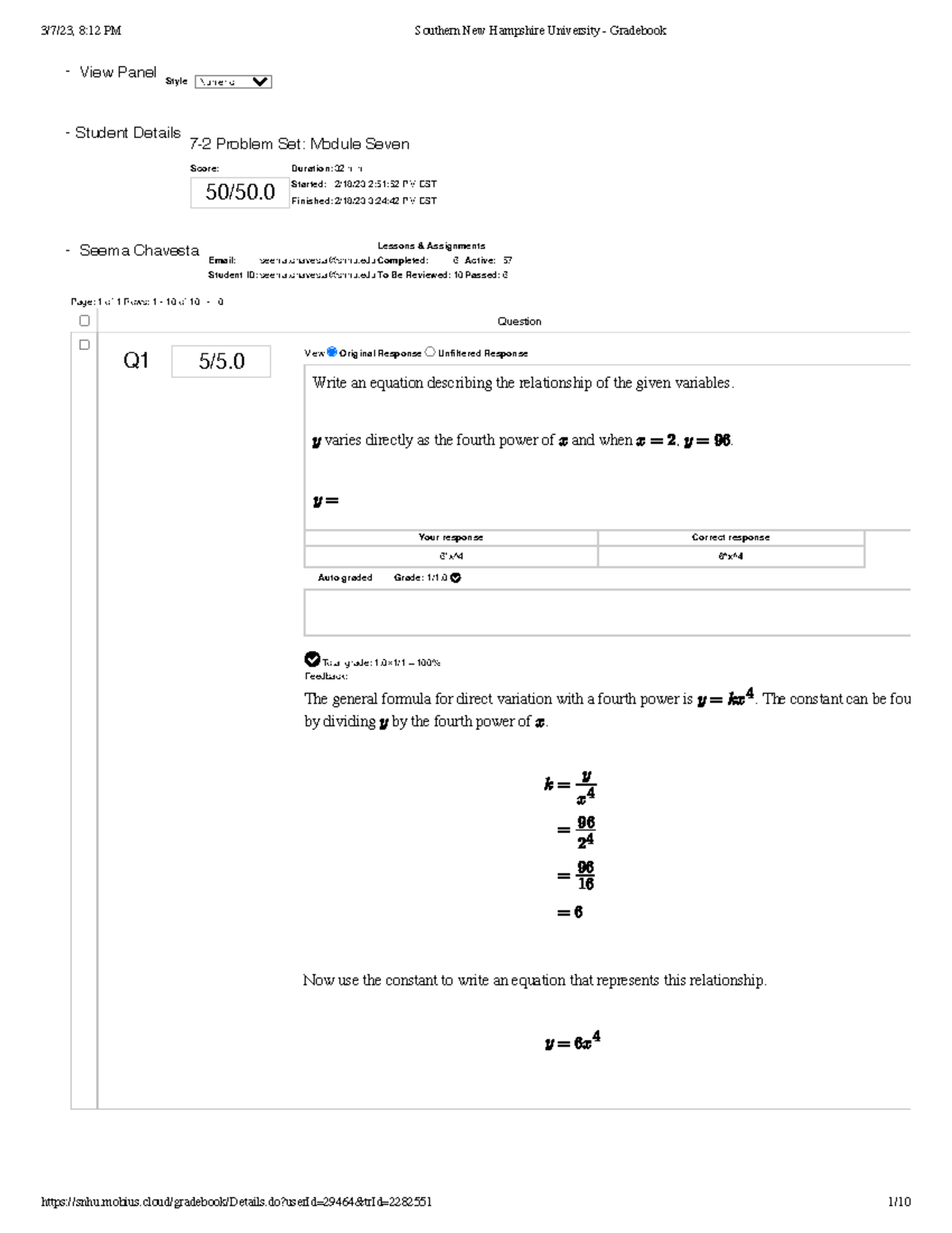 Module Seven Problem Set - Page: 1 of 1 Rows: 1 - 10 of 10 - 0 Question ...