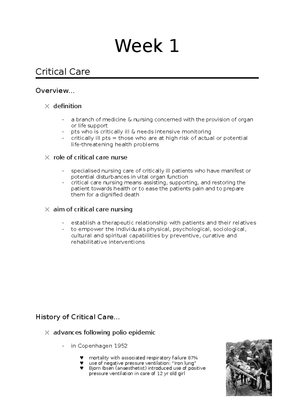 Nursing Care Notes wk 1 - Week 1 Critical Care Overview... definition a ...