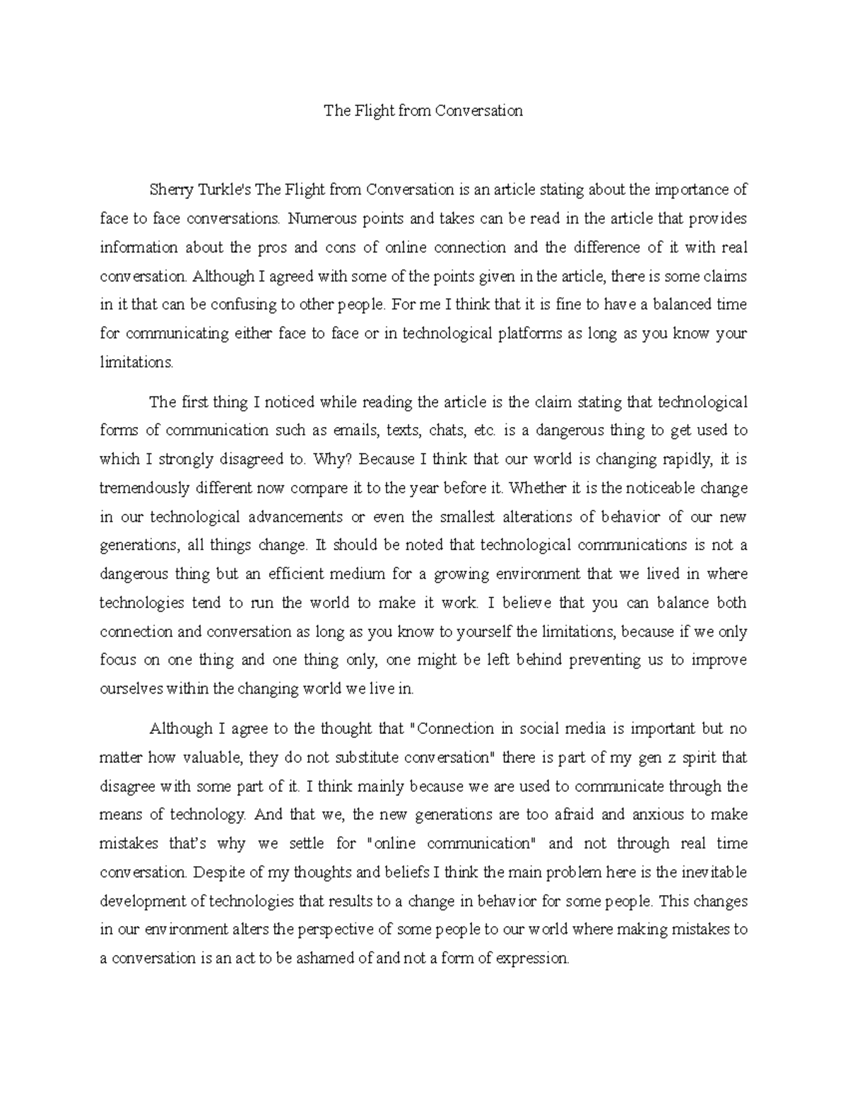 read the essay the flight from conversation by sherry turkle