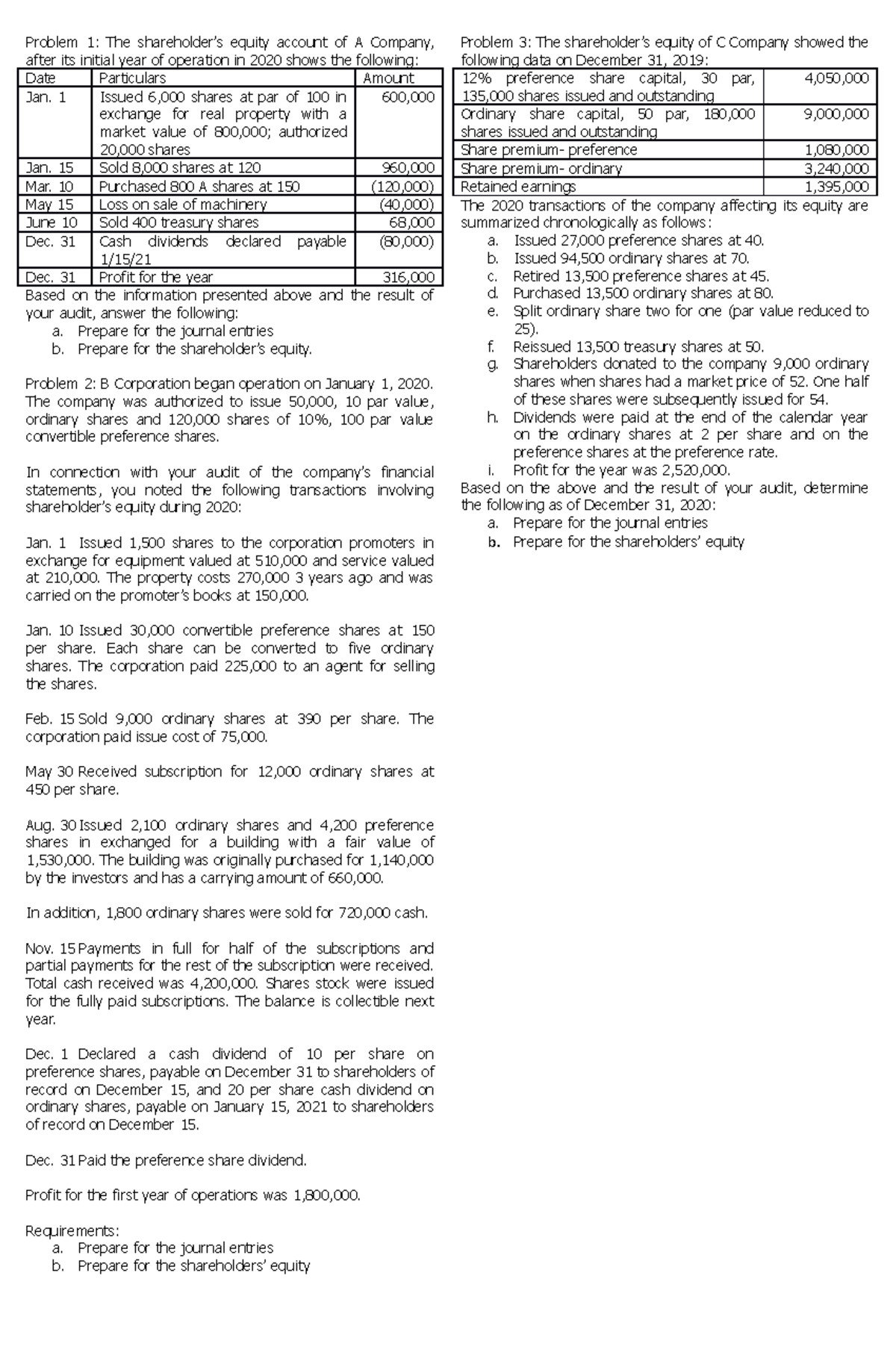 assignment worksheet 18.4 shareholders