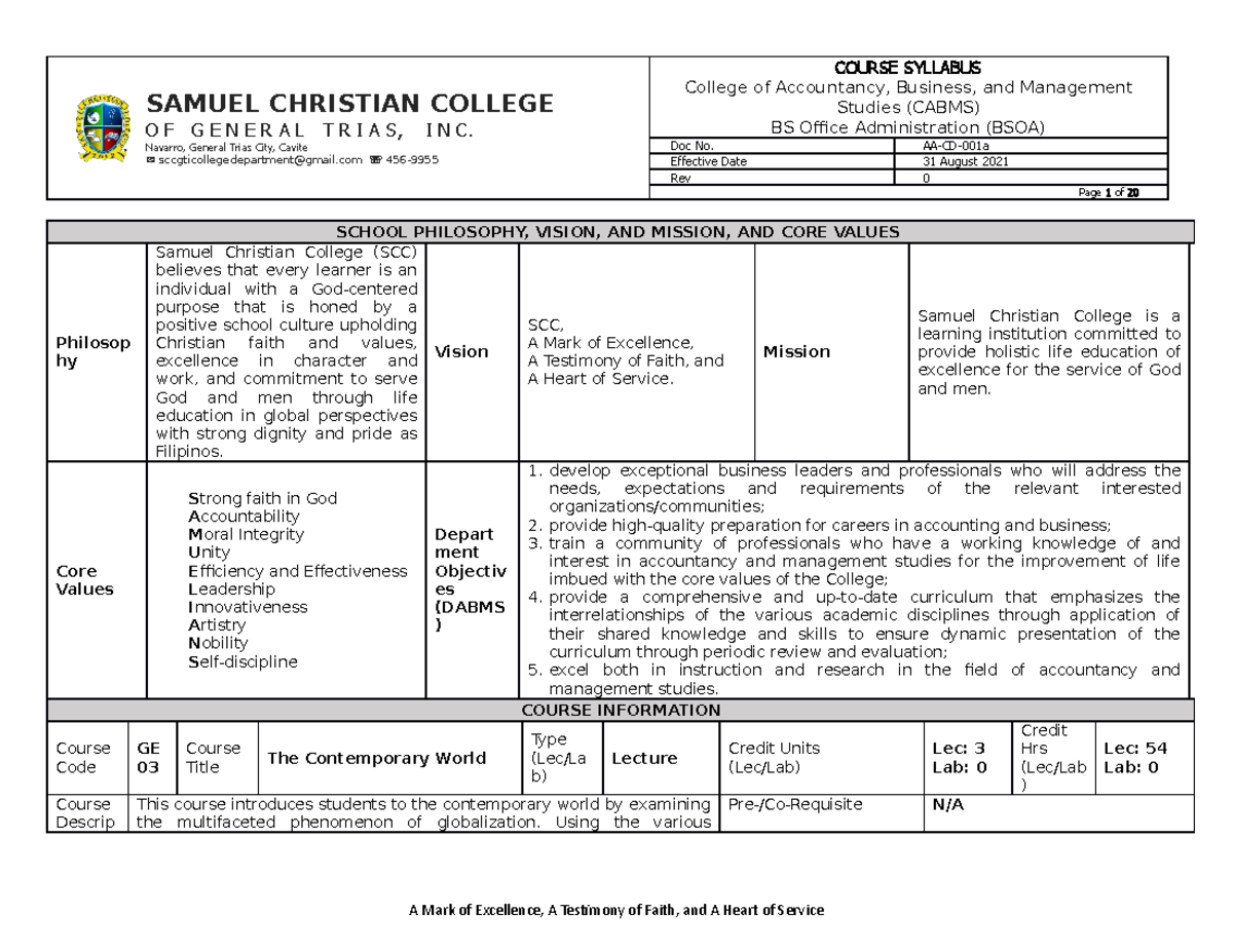 Syllabus BSOA GE-03 - This course introduces students to the ...