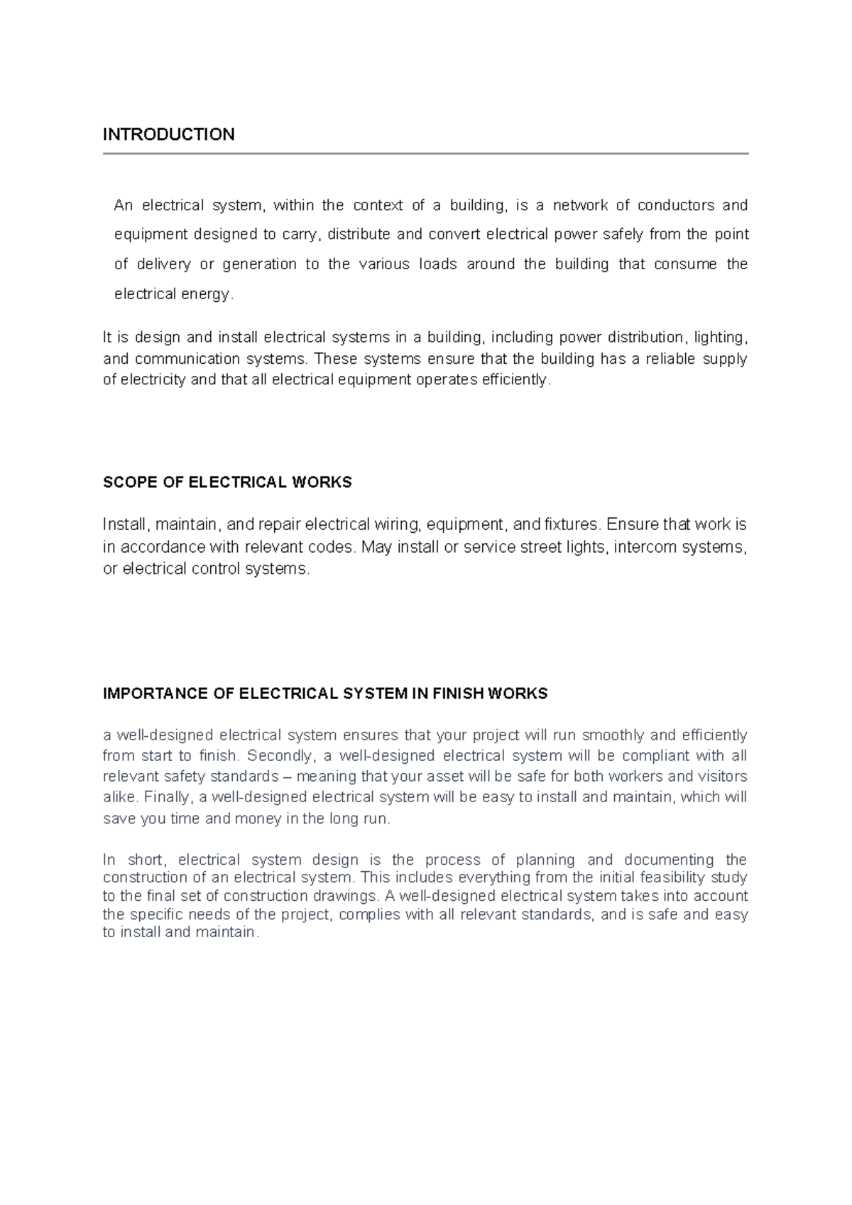 Electrical - INTRODUCTION An electrical system, within the context of a ...
