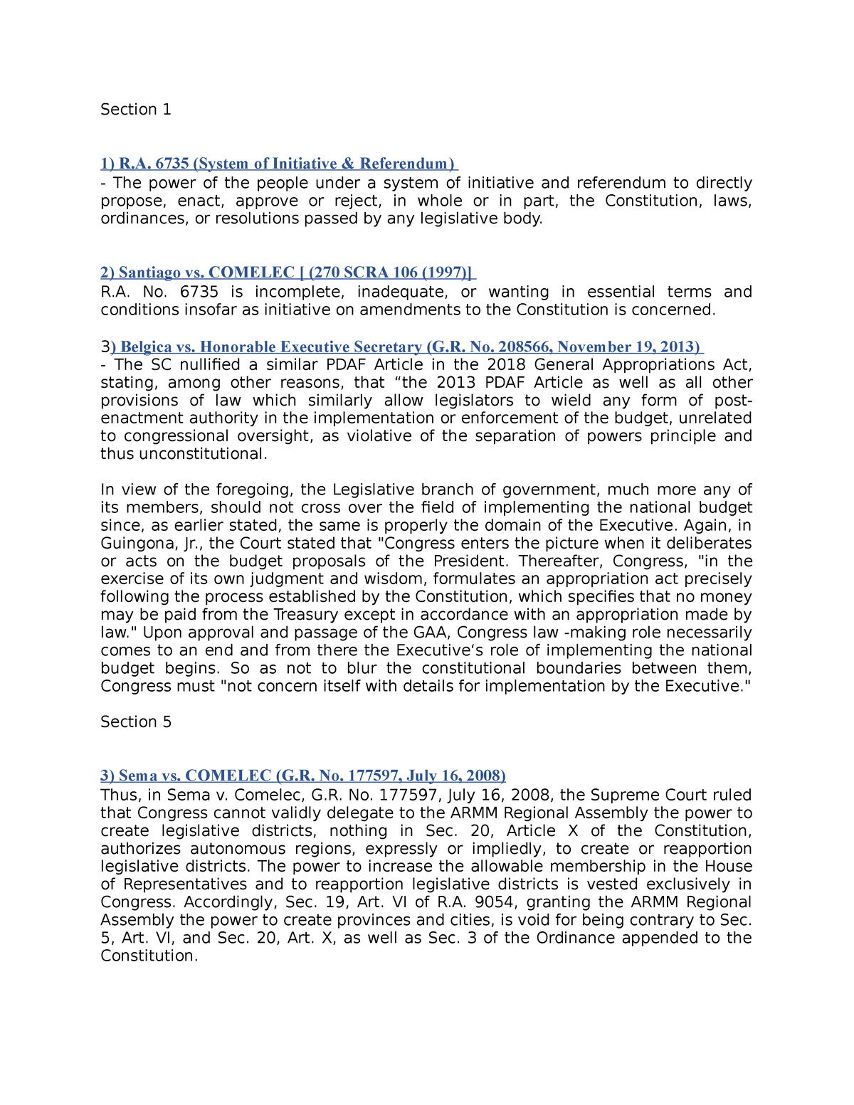 Cases Summary - Section 1 1) R. 6735 (System Of Initiative & Referendum ...