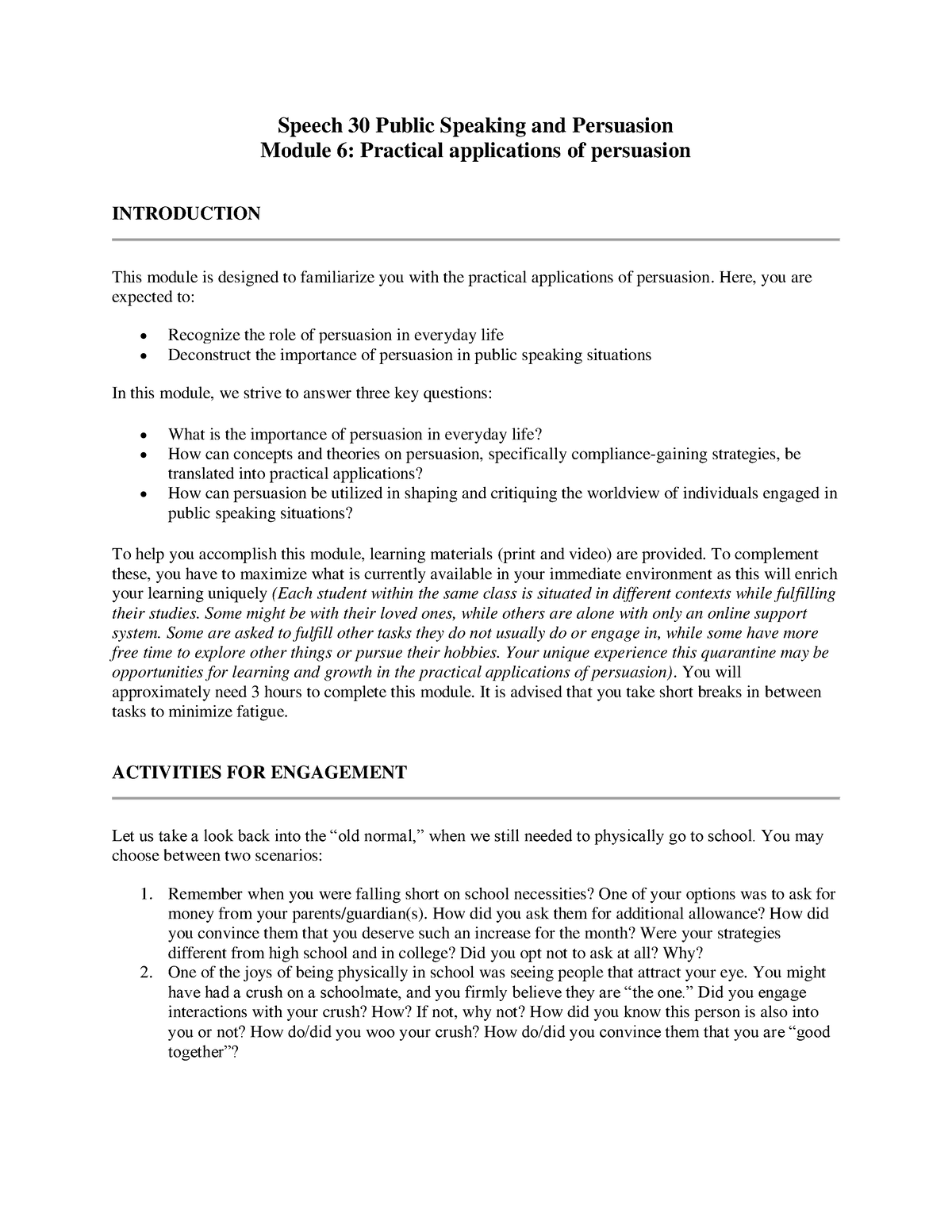 Speech 30 Module 6 - Mod 6 - Speech 30 Public Speaking And Persuasion ...